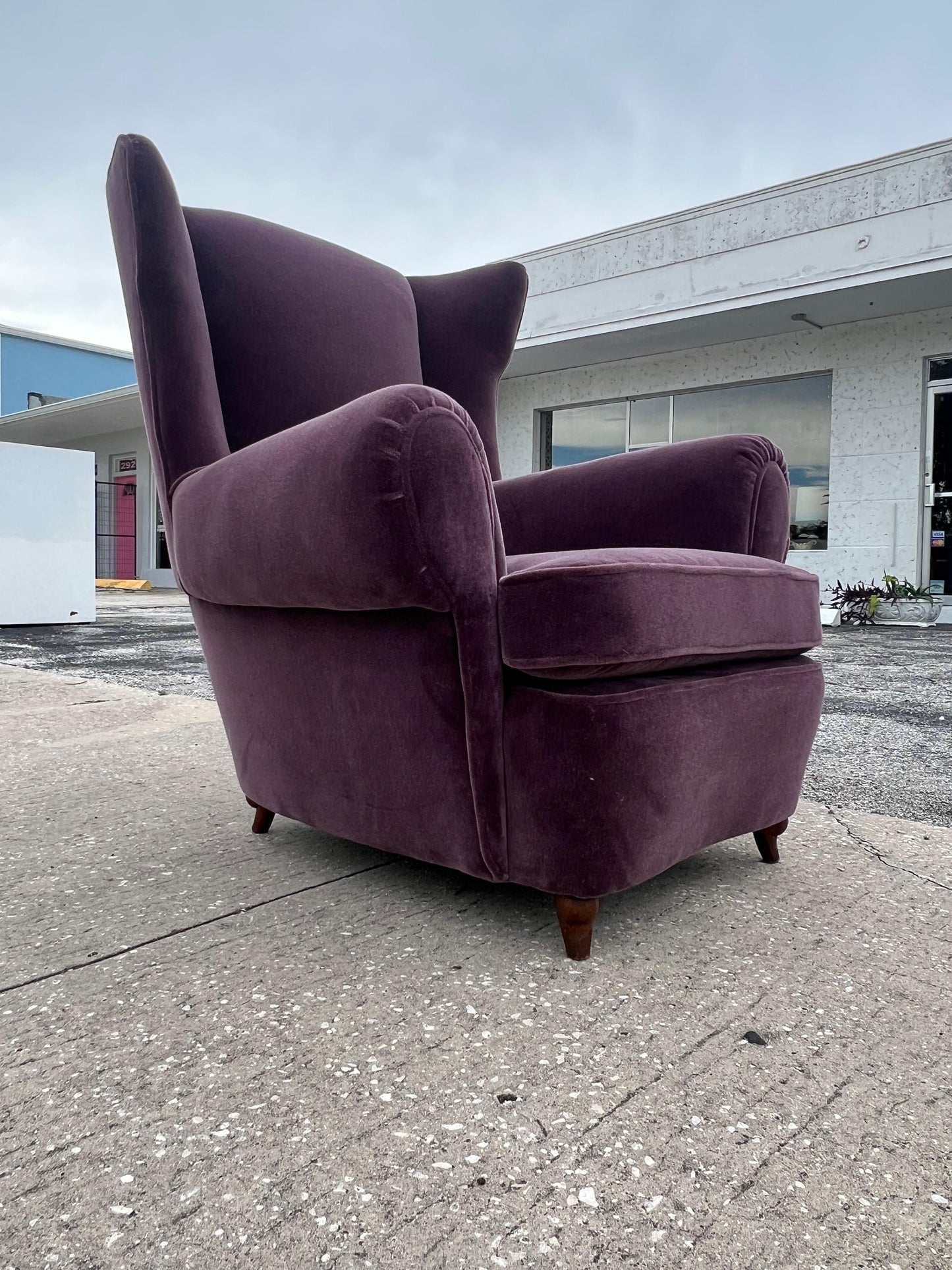 Frisman Vintage Unusual Italian Wingback Chair ca' 1940's Mohair