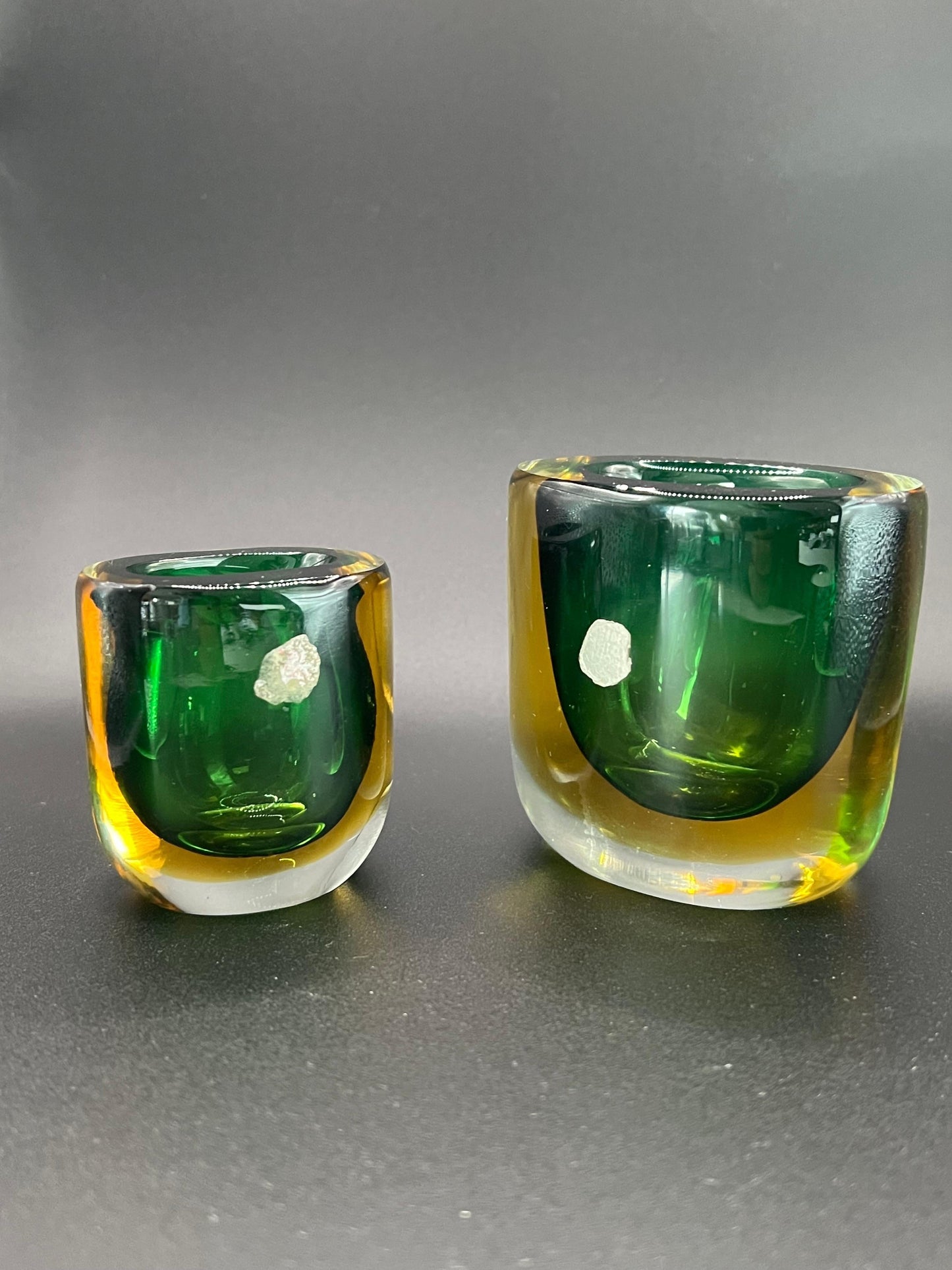 Frisman Vintage Two Glass Vases Sommerso ca' 1950's Green Amber