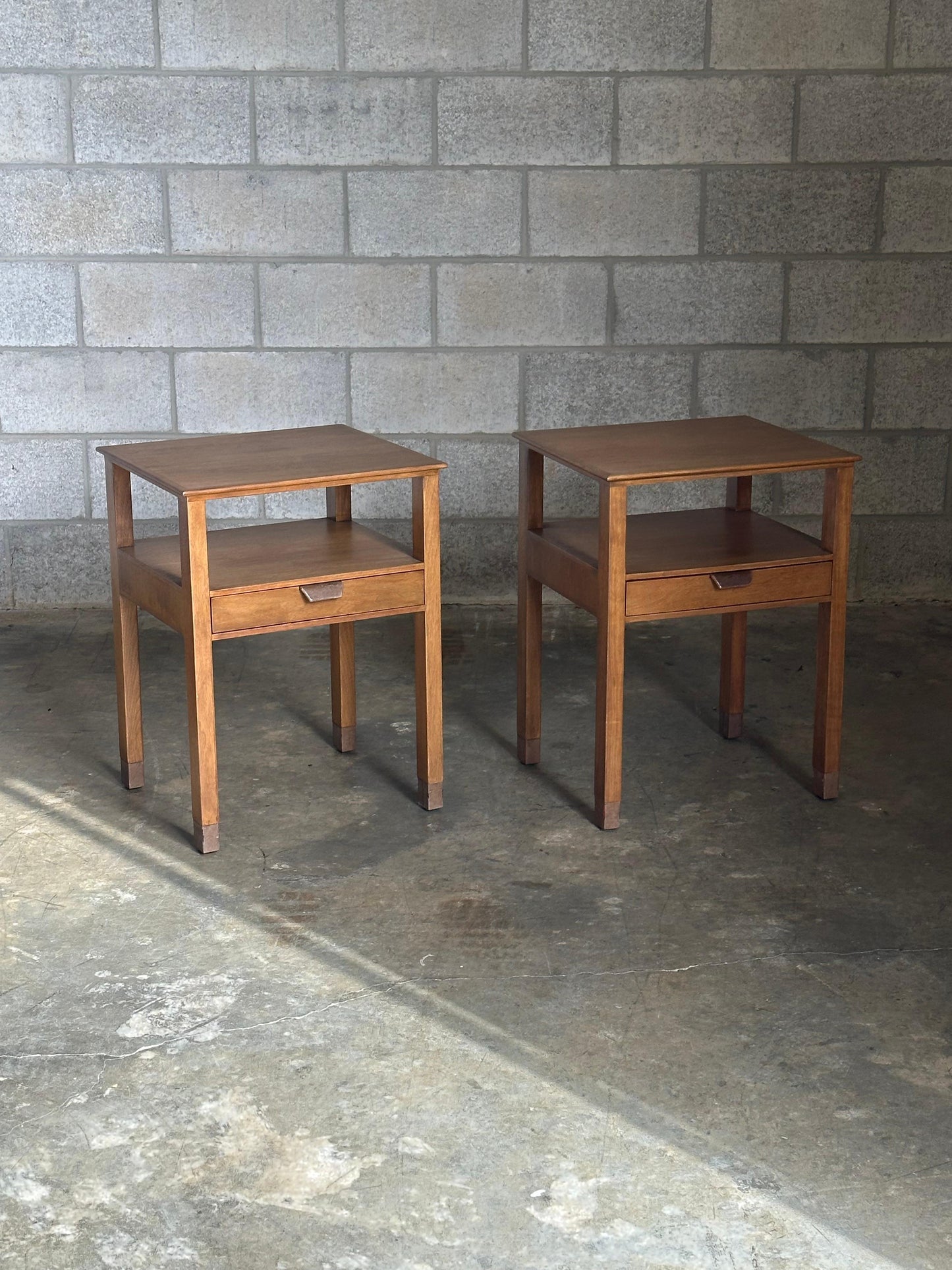 Frisman Vintage Edward Wormley for Dunbar Nightstands, Walnut and Leather