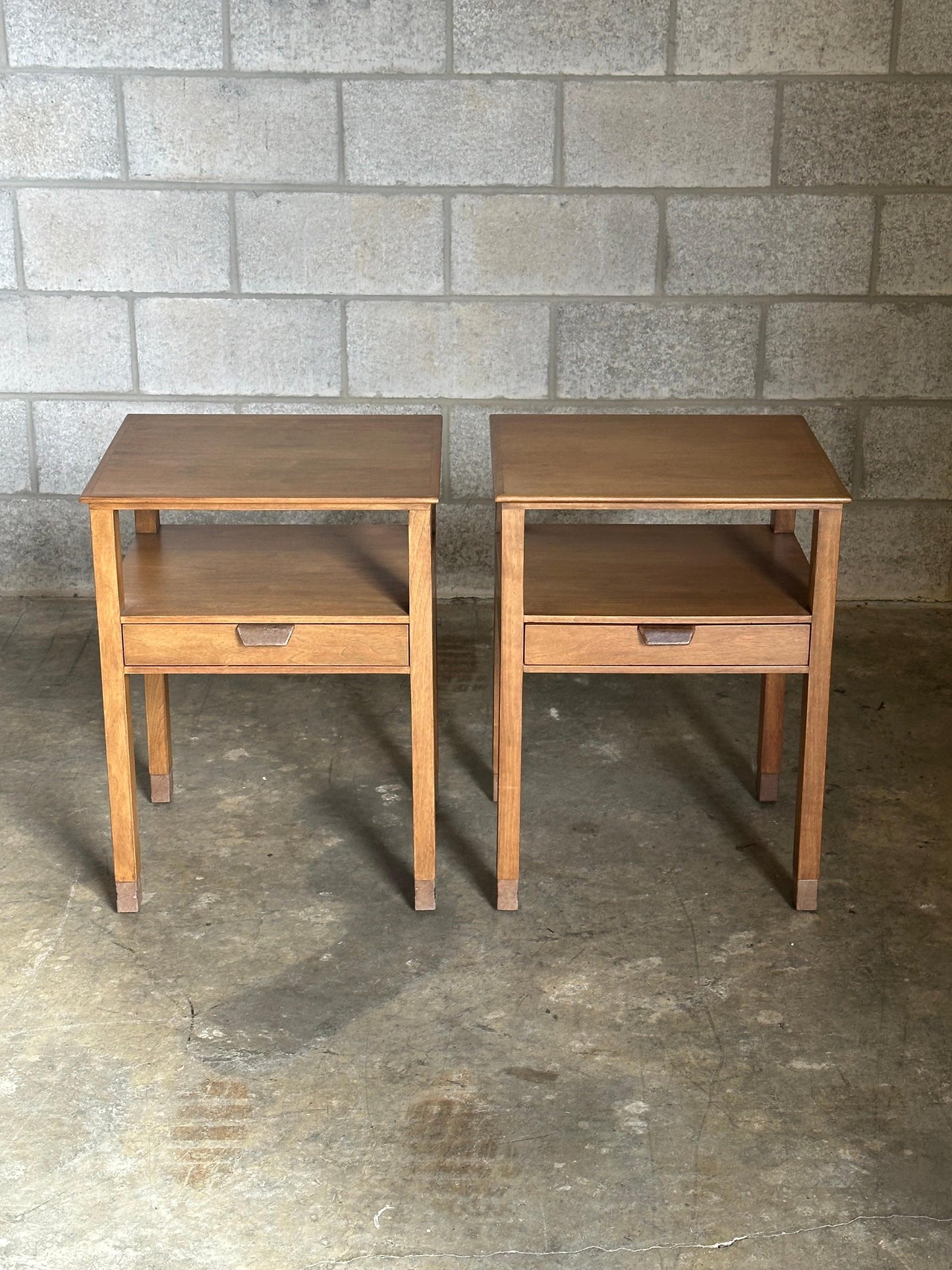 Frisman Vintage Edward Wormley for Dunbar Nightstands, Walnut and Leather