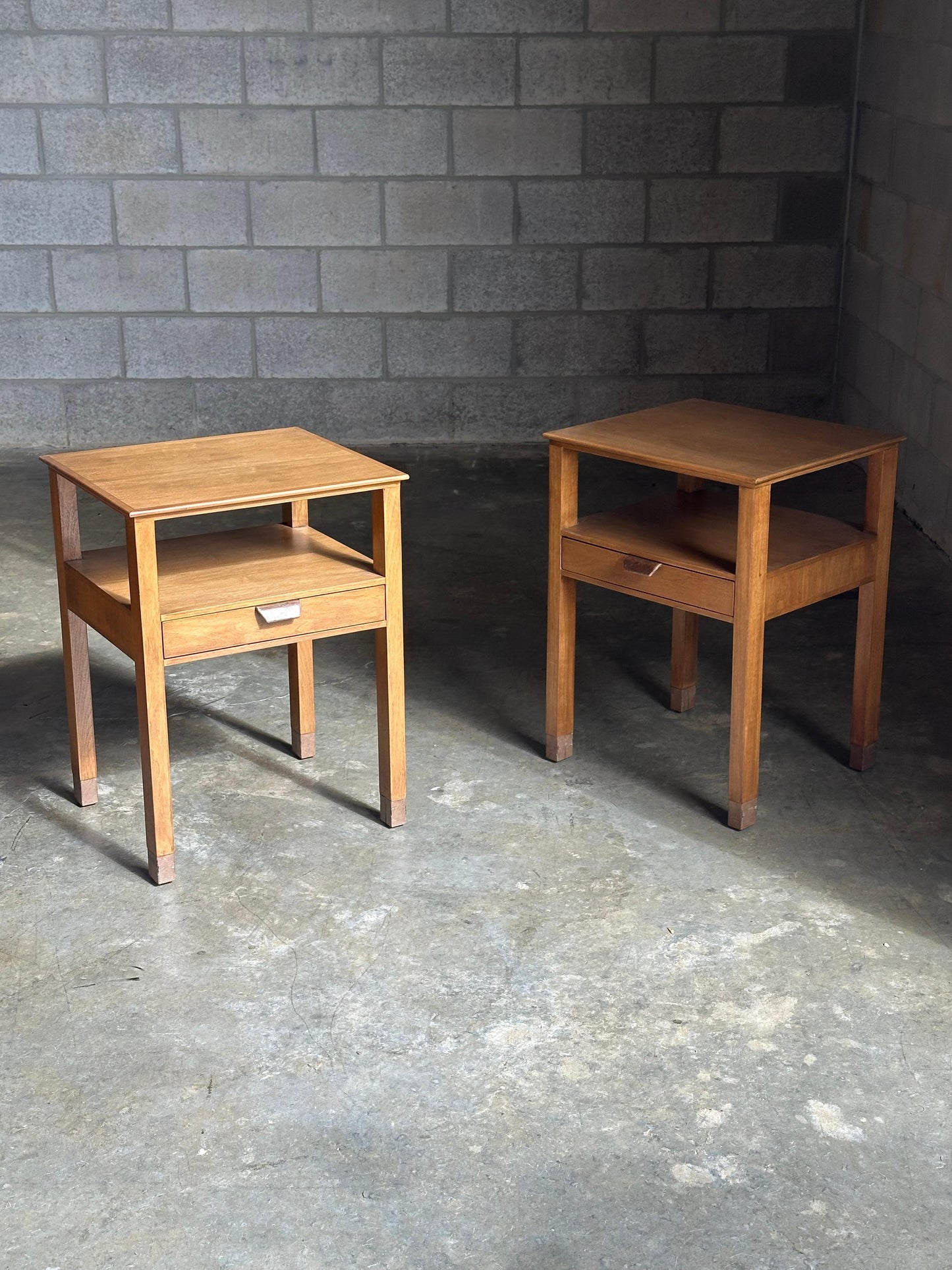 Frisman Vintage Edward Wormley for Dunbar Nightstands, Walnut and Leather