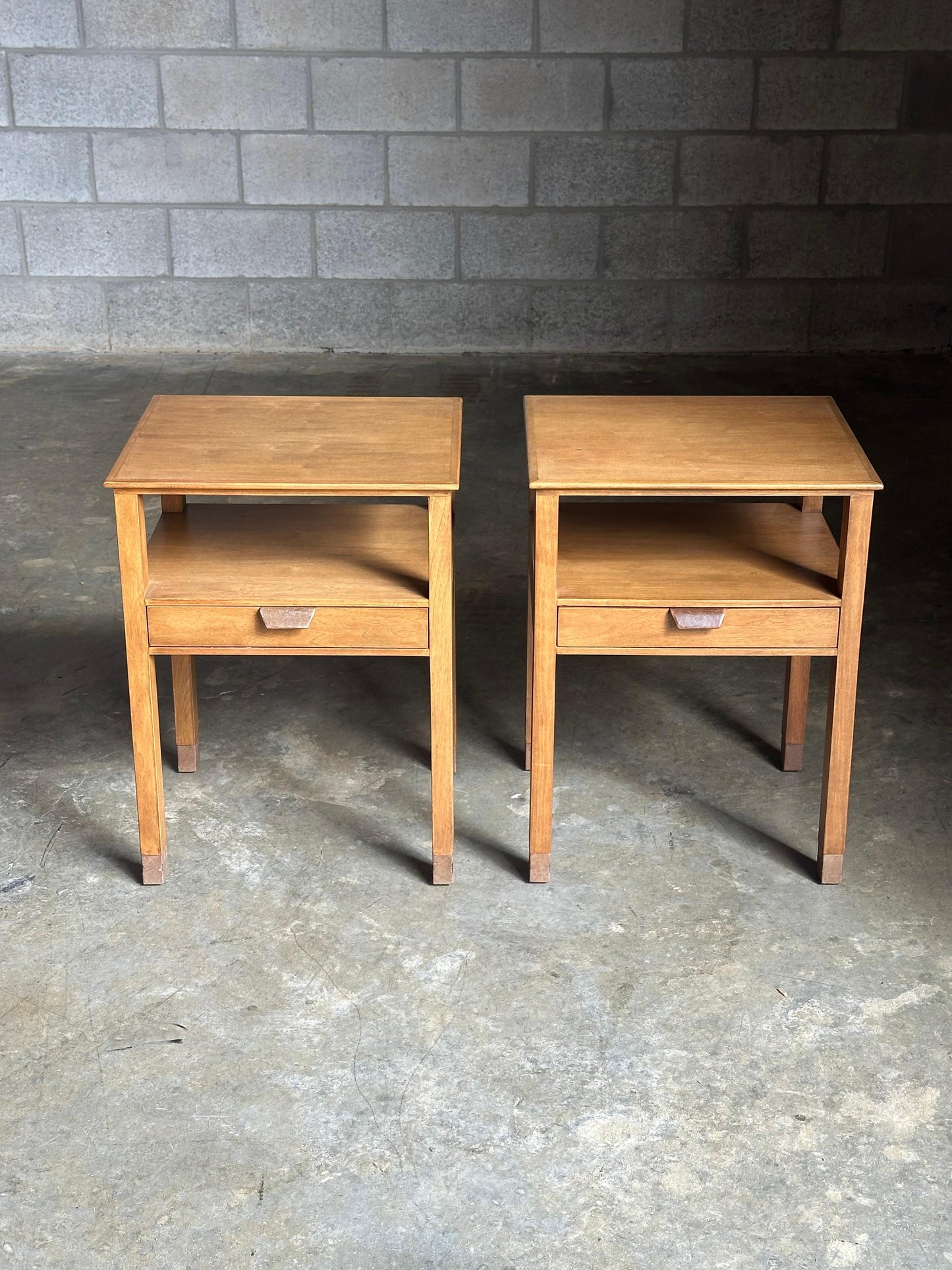 Frisman Vintage Edward Wormley for Dunbar Nightstands, Walnut and Leather