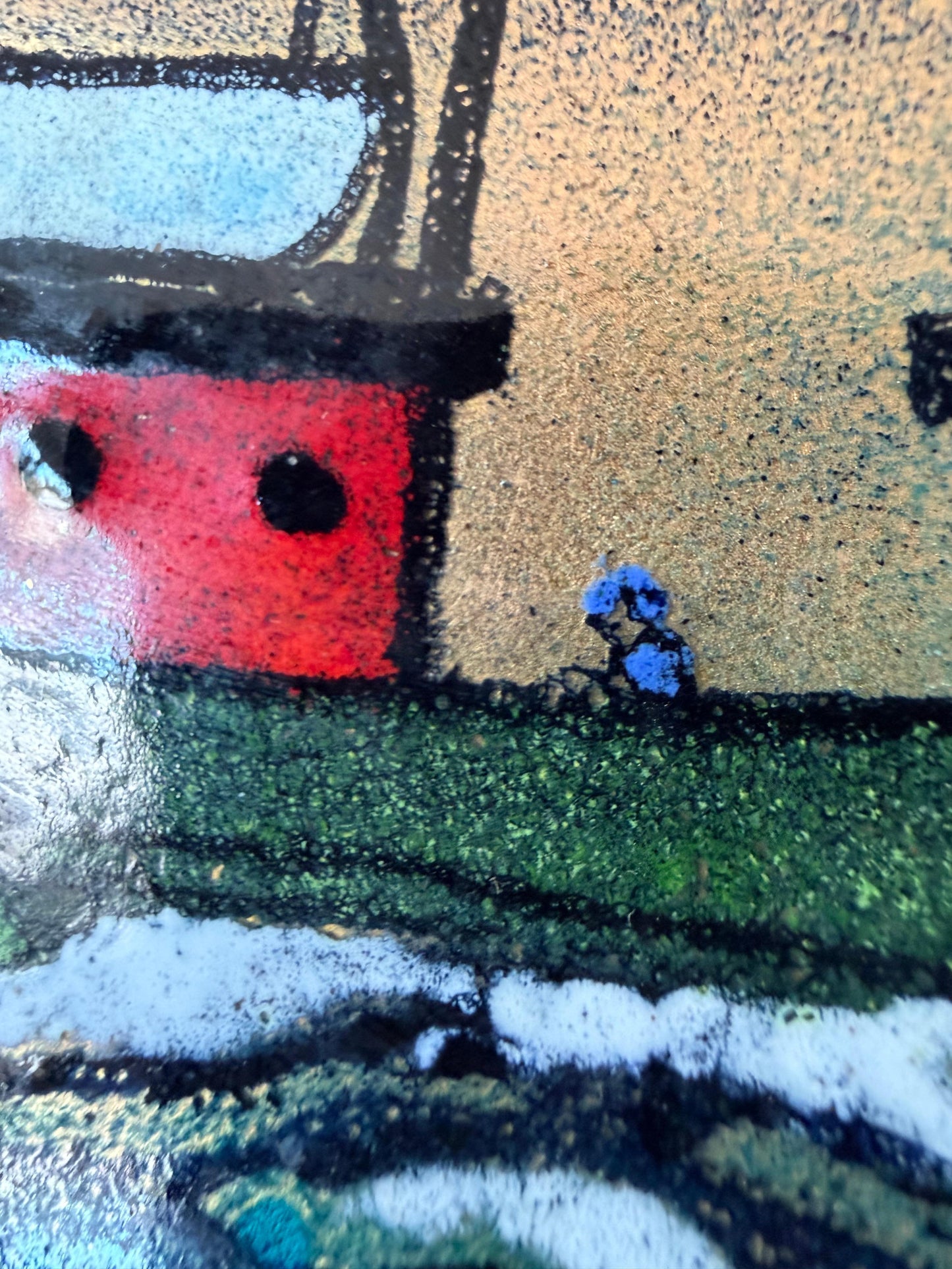 Frisman Vintage Unusual Enamel On Copper Tugboat Cityscape ca' 1950's