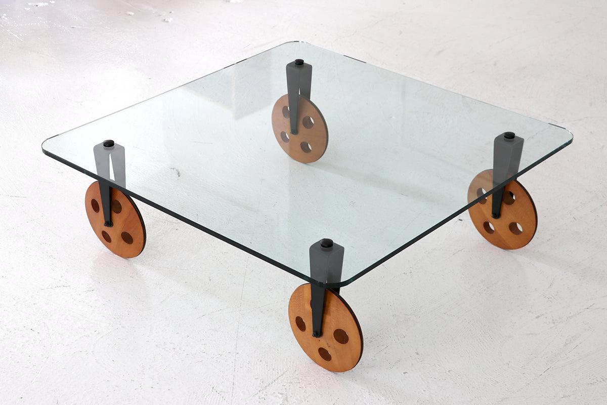 Frisman Vintage Gae Aulenti Style Postmodern Industrial Coffee Table lood Wheels Fontana Arte