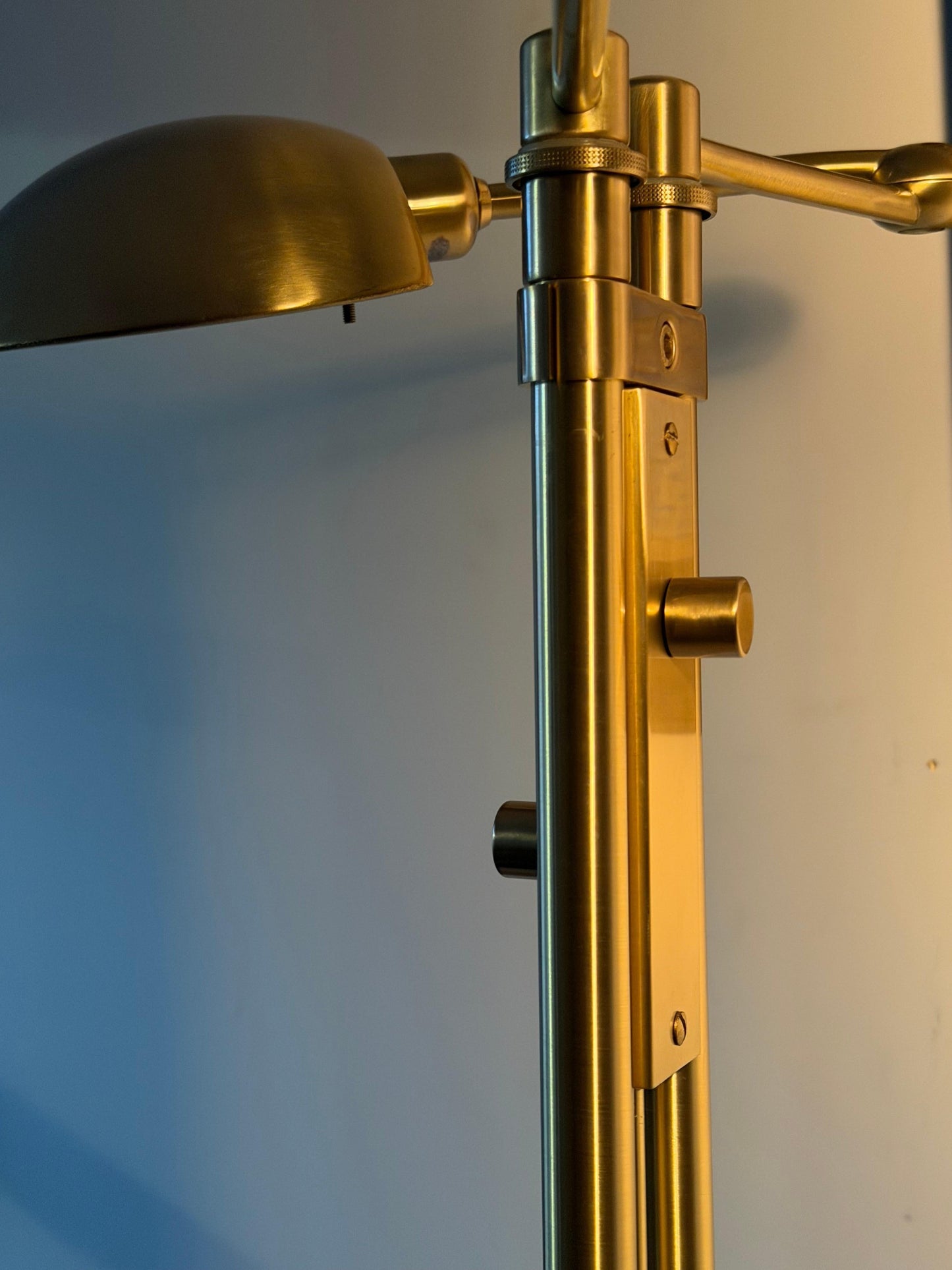 Frisman Vintage Postmodern Adjustable Two Light Brass Floor Lamp by Holtkoetter Luechten 1980's