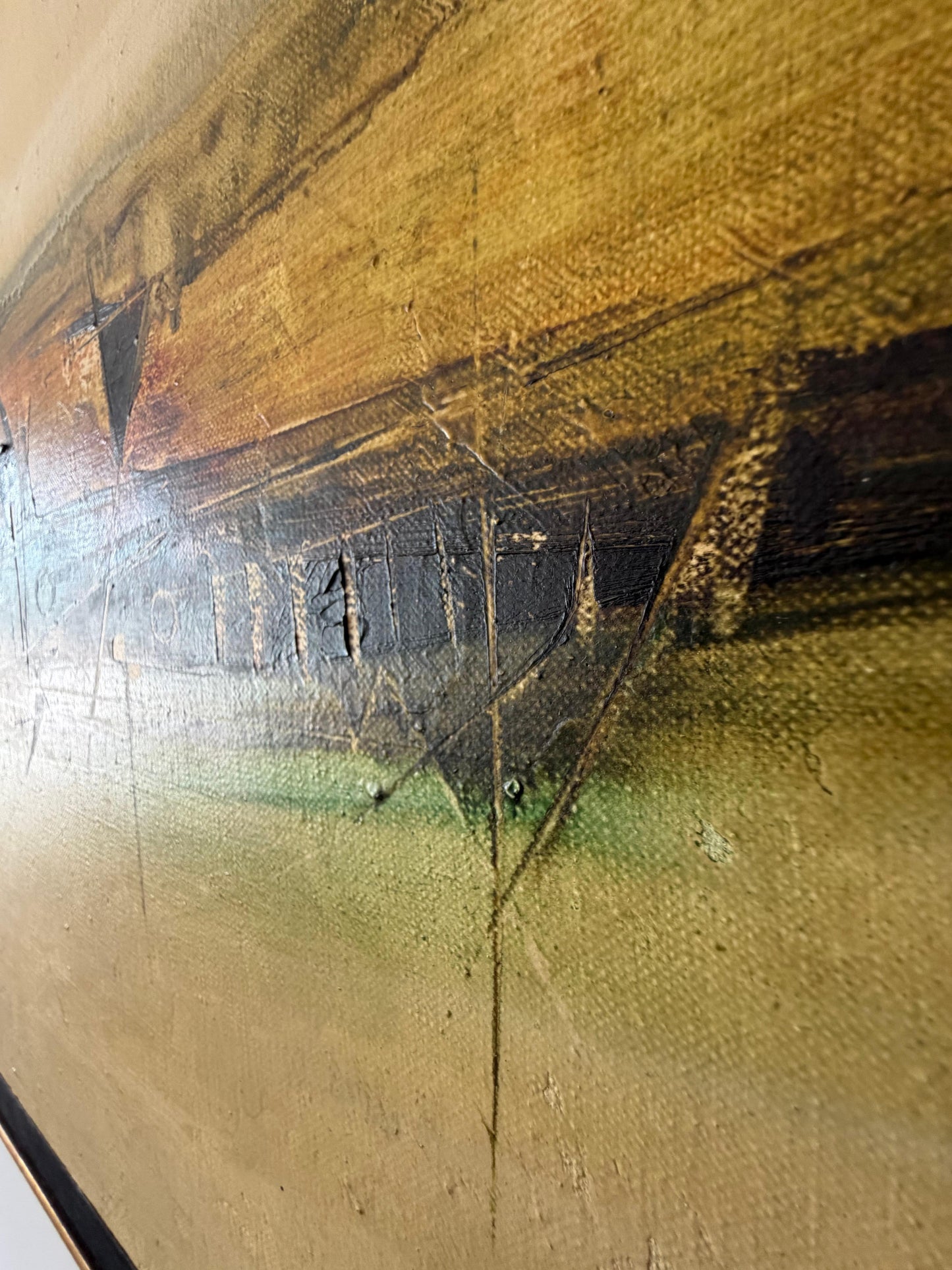 Frisman Vintage Frank Carmelitano Landscape Painting 1974 MCM Abstract Oil On Canvas