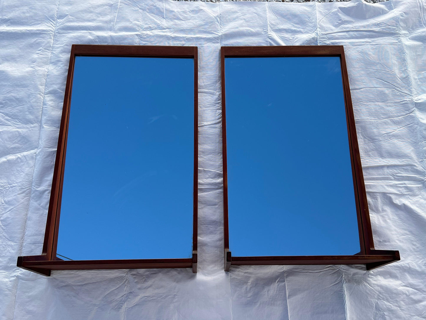 Frisman Vintage A Pair Of Teak Danish Mirrors With Shelves Aksel Kjersgaard 1960's