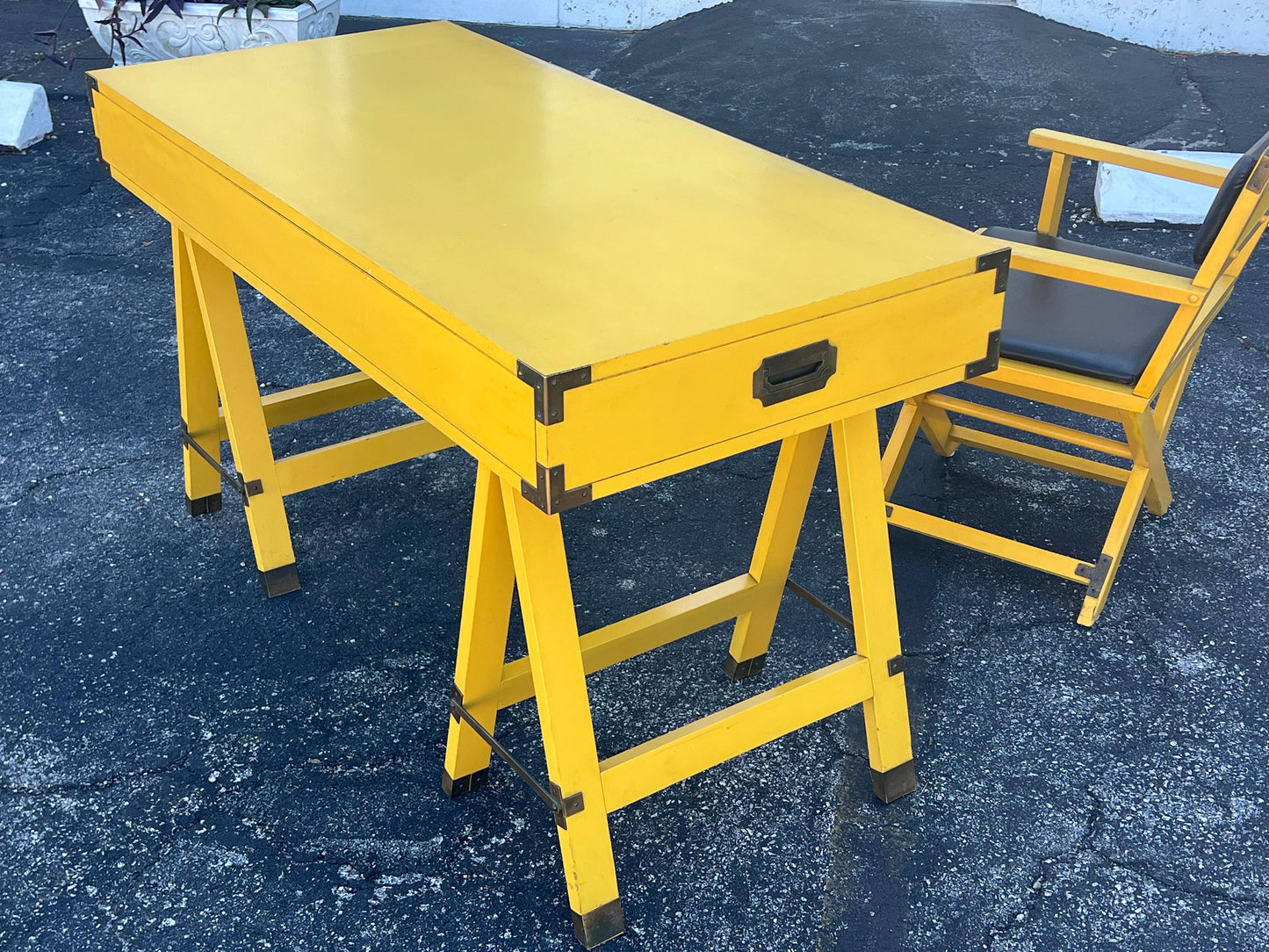 Frisman Vintage Vintage Yellow Campaign Desk And Matching Chair Ca' 1960's