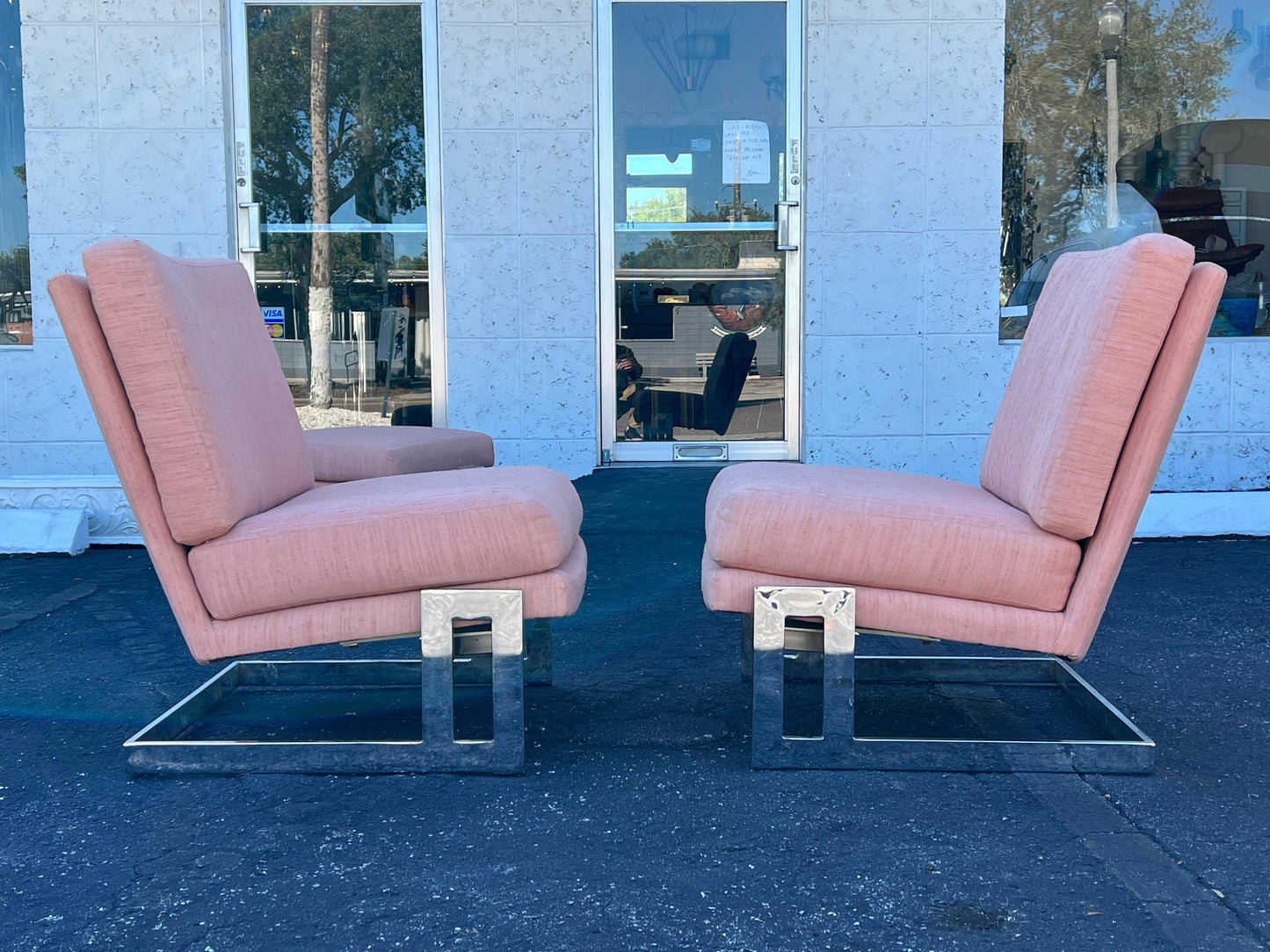 Frisman Vintage A Pair Of Vintage Milo Baughman Cantilever Slipper Chairs With Ottoman