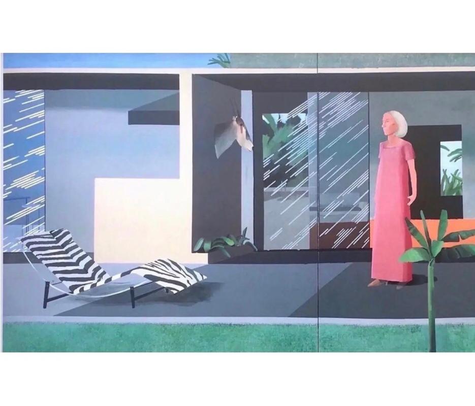 Frisman Vintage Original David Hockney Exhibition Lithograph Poster Beverly Hills Housewife 2001
