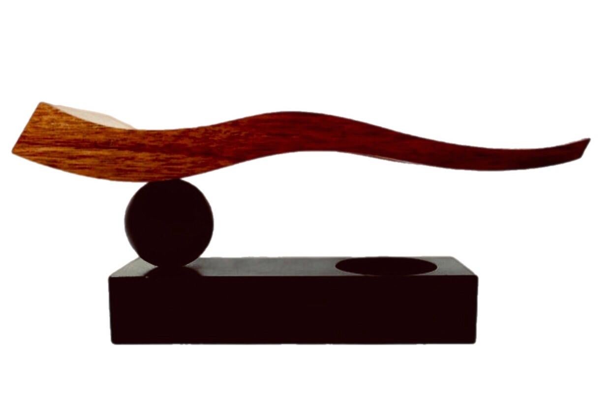 Frisman Vintage Vintage Post Modern Rosewood Hand Carved Wooden Abstract Ikebana Vase Signed
