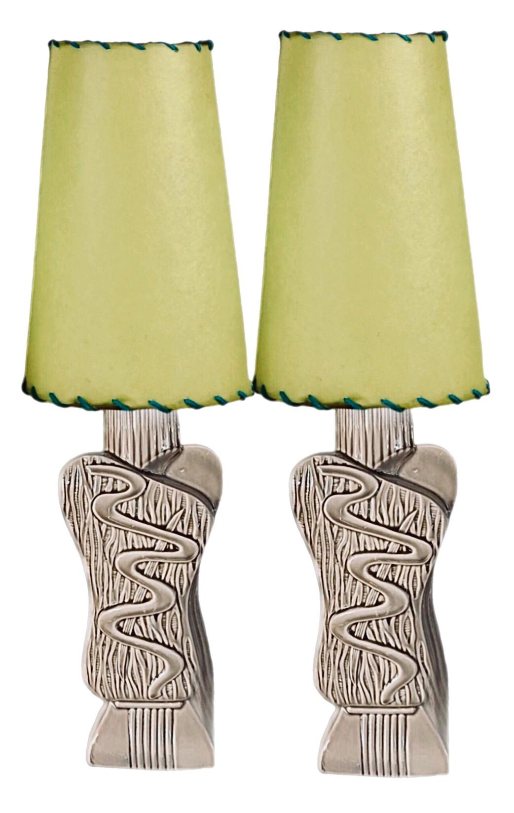 Frisman Vintage 40s Pair Phil-Mar Style Art Deco Mid Century Modern Abstract Ceramic Table Lamps