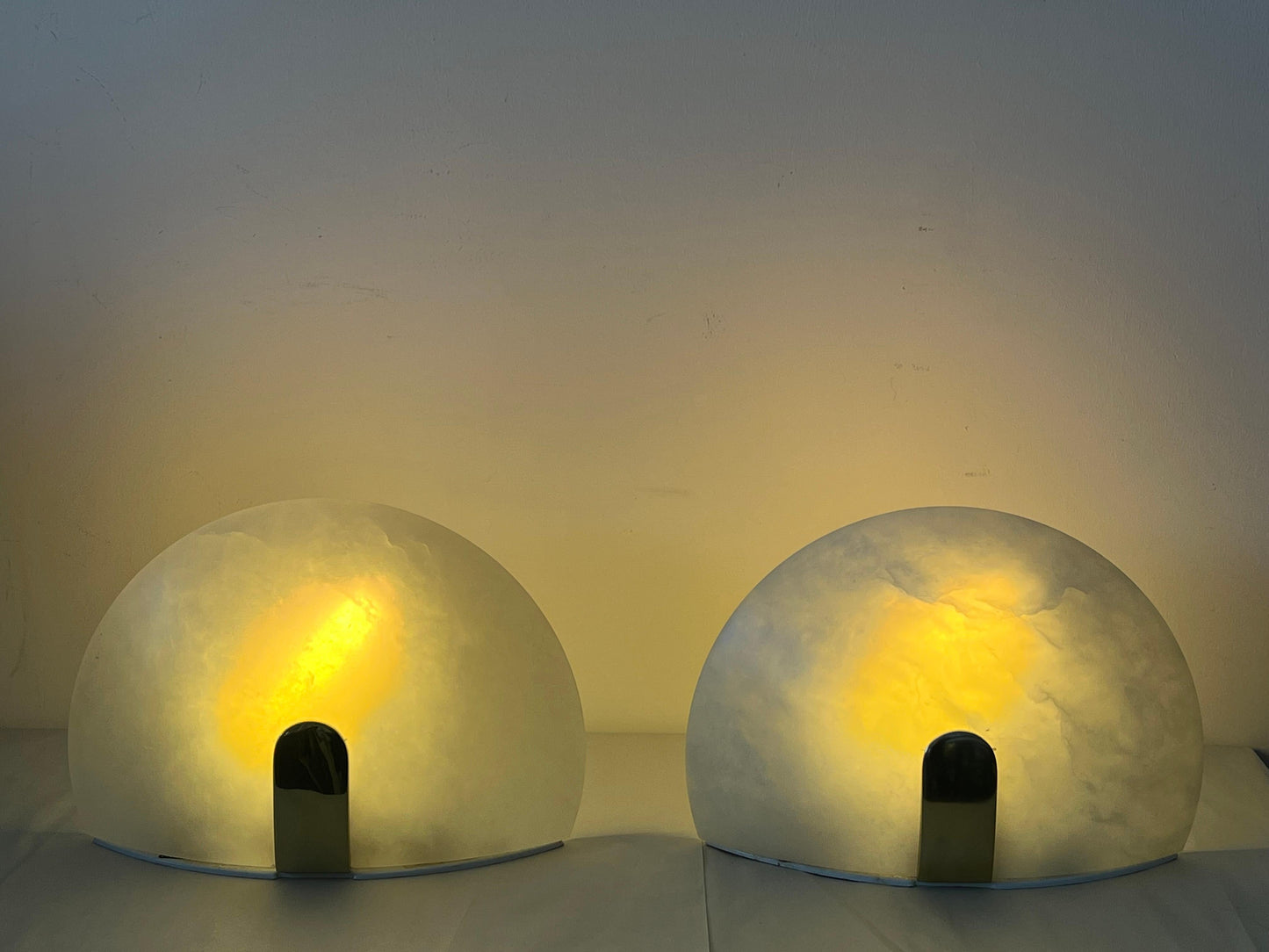 Frisman Vintage Alabaster And Brass Sconces By Lightolier Art Deco Style Ca' 1980's