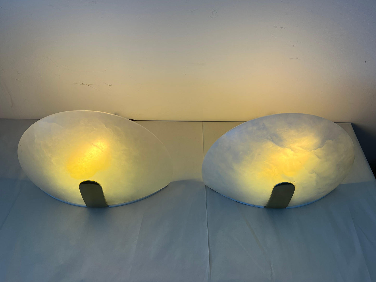 Frisman Vintage Alabaster And Brass Sconces By Lightolier Art Deco Style Ca' 1980's