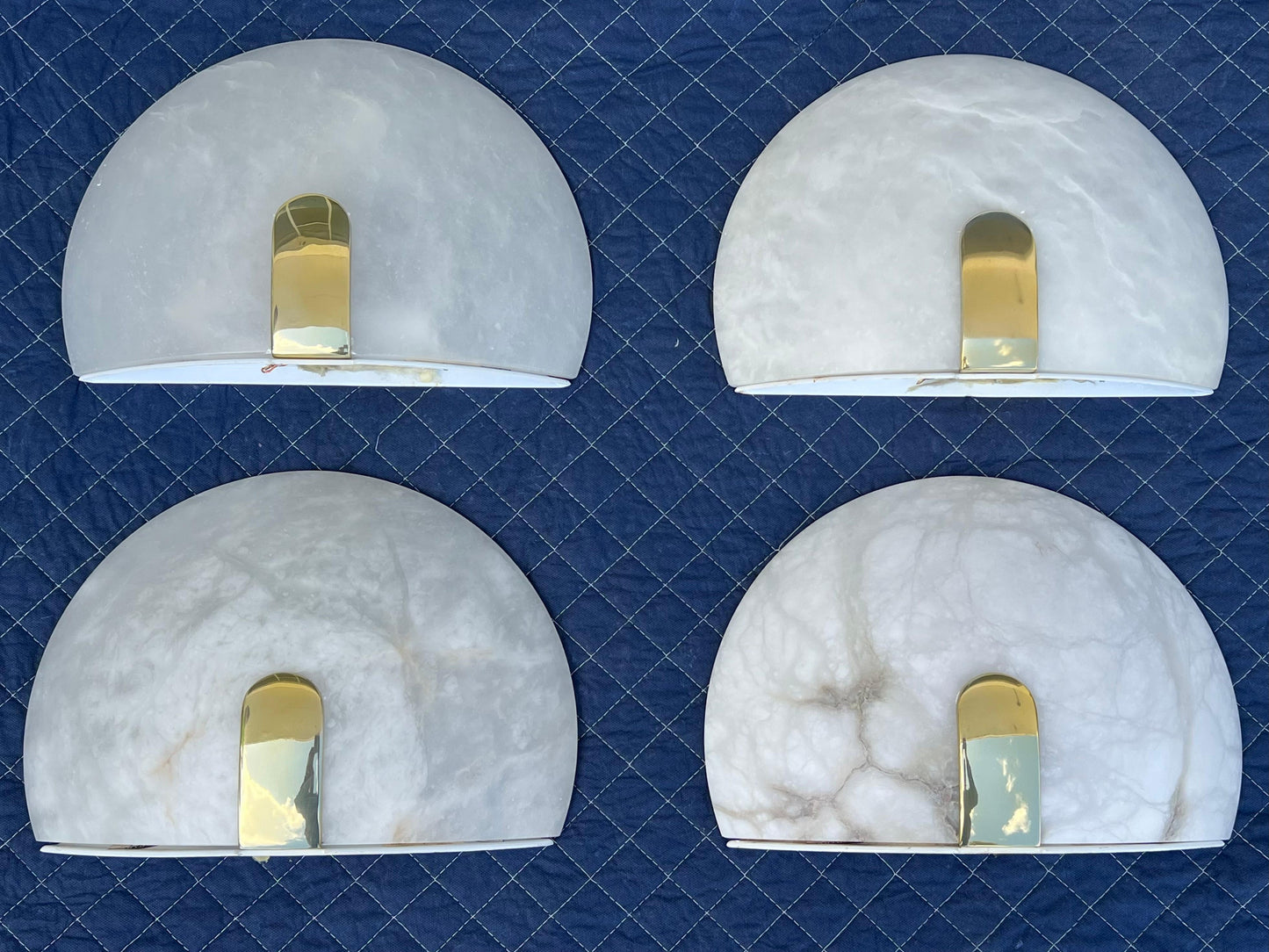 Frisman Vintage Alabaster And Brass Sconces By Lightolier Art Deco Style Ca' 1980's