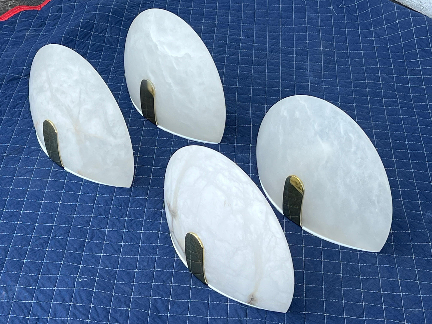 Frisman Vintage Alabaster And Brass Sconces By Lightolier Art Deco Style Ca' 1980's