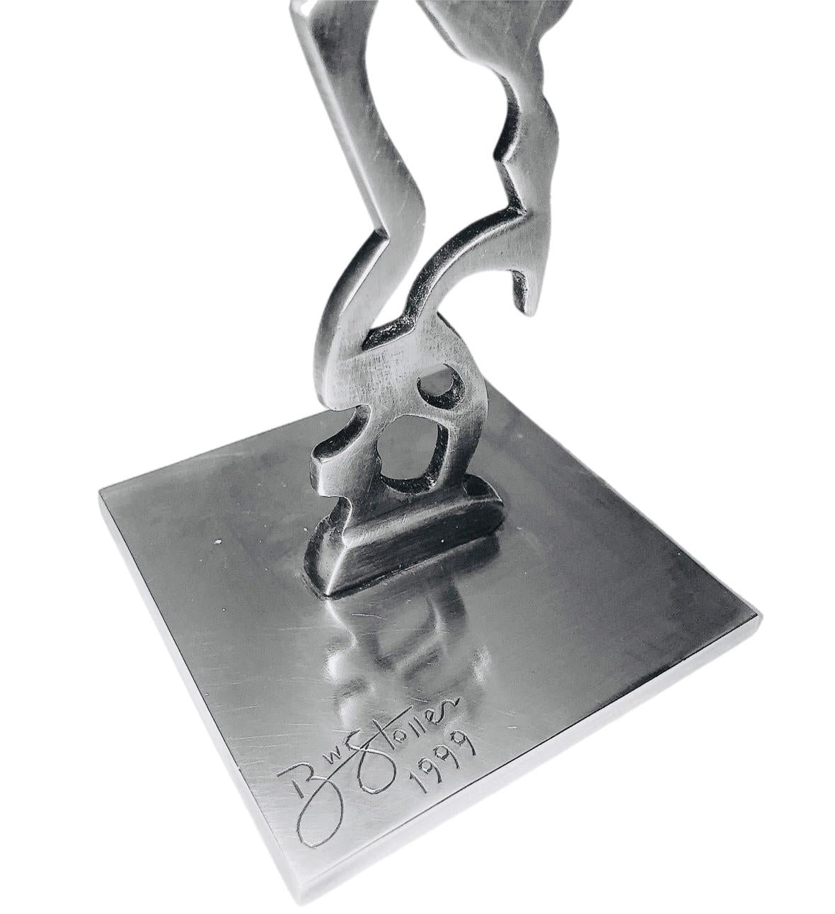 Frisman Vintage Robert Stoller Signed Post Modern Pair Brutalist Abstract Aluminum Candleholders