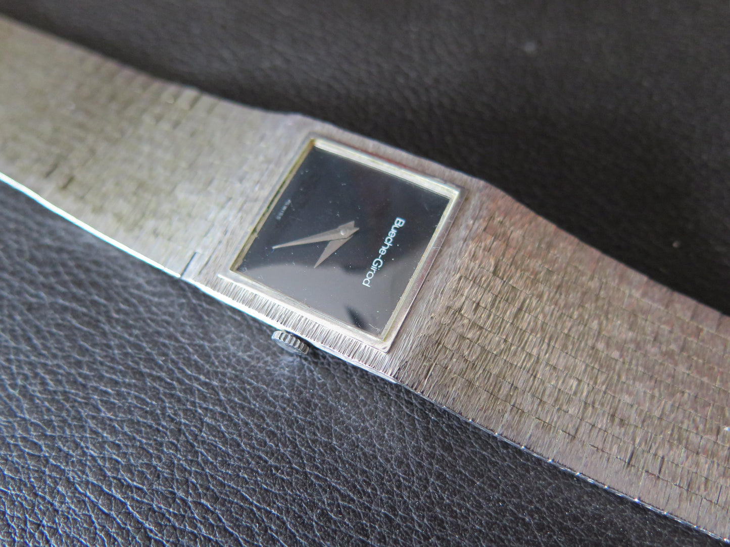 Frisman Vintage Bueche Girod Dress Watch In 9K White Gold Integrated Bracelet Ca' 1970's