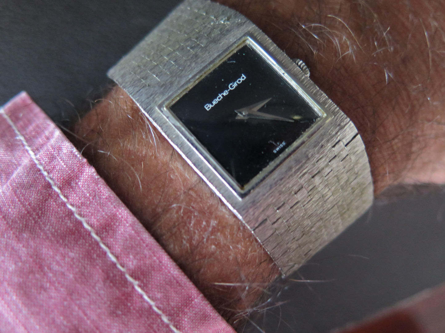 Frisman Vintage Bueche Girod Dress Watch In 9K White Gold Integrated Bracelet Ca' 1970's