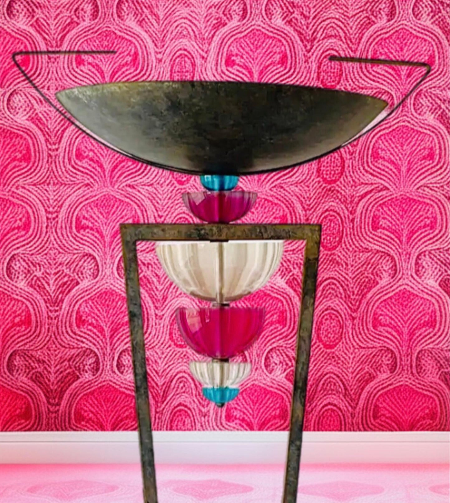 Frisman Vintage 80s Vintage Hivo Van Teal Post Modern Art Deco Torchiere Lucite Floor Lamp