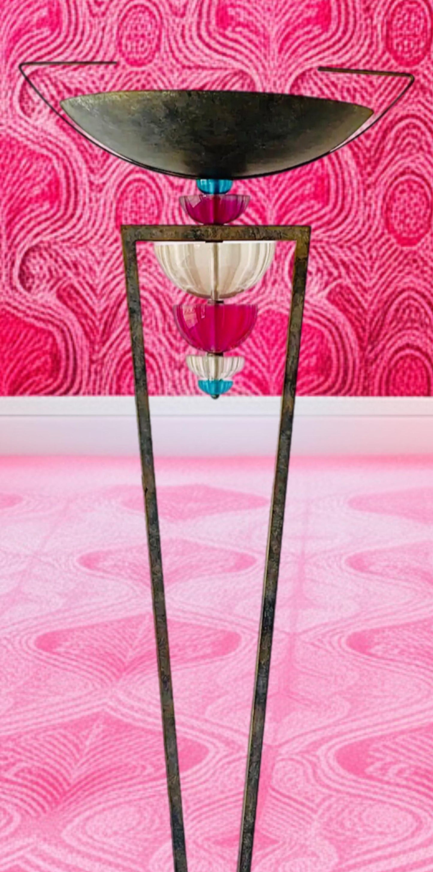 Frisman Vintage 80s Vintage Hivo Van Teal Post Modern Art Deco Torchiere Lucite Floor Lamp