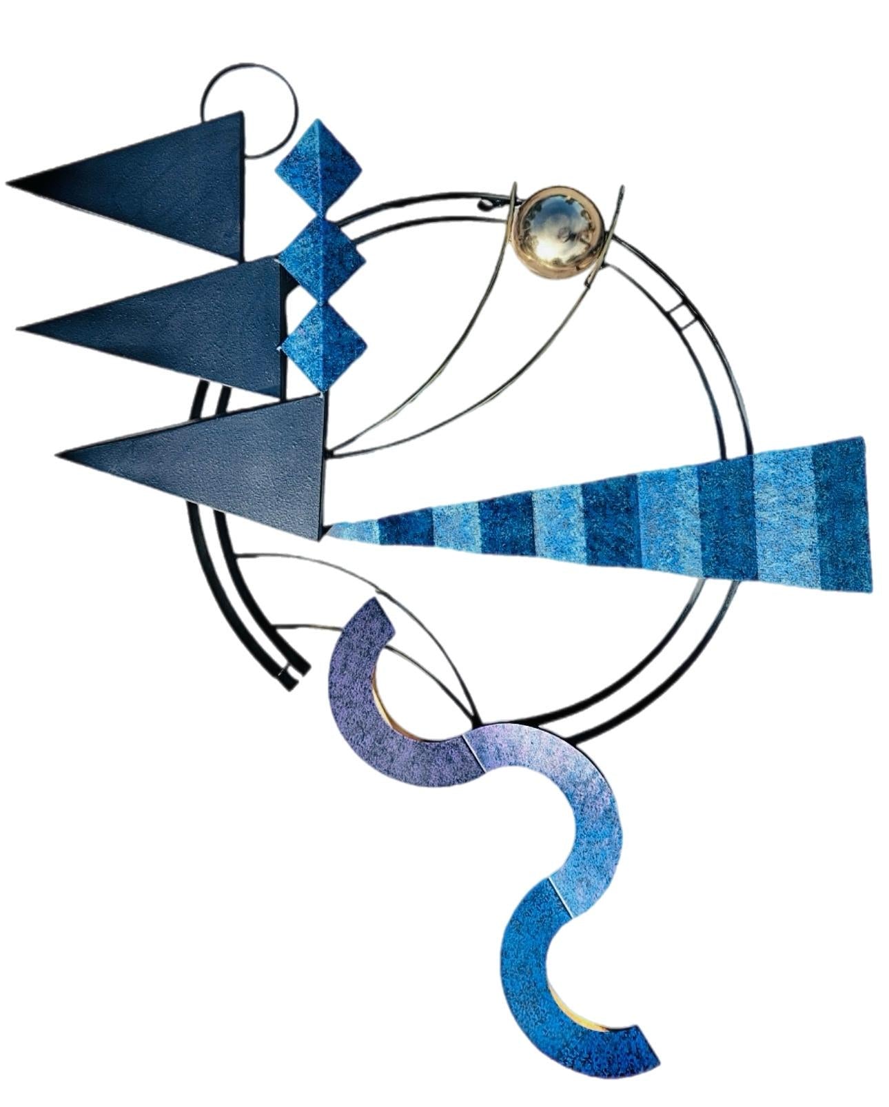 Frisman Vintage C. Jere 90s Mixed Media PostModern Memphis Geometric Abstract Wall Sculpture Art