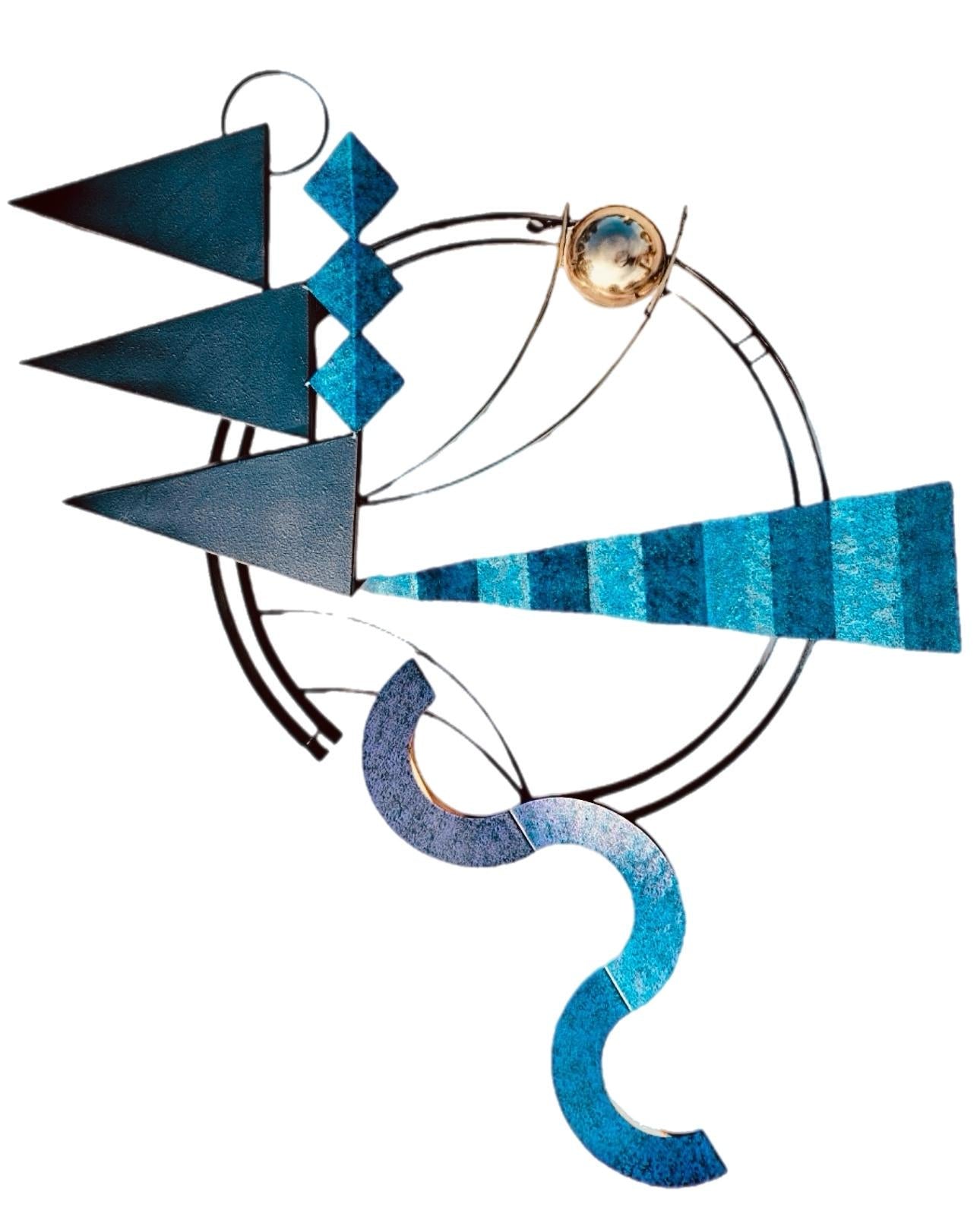 Frisman Vintage C. Jere 90s Mixed Media PostModern Memphis Geometric Abstract Wall Sculpture Art