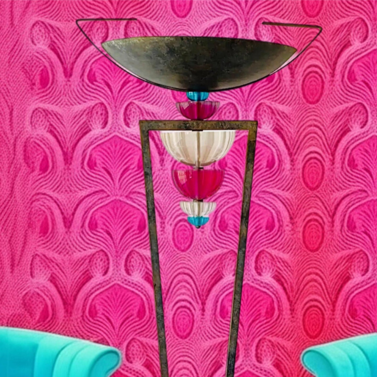 Frisman Vintage 80s Vintage Hivo Van Teal Post Modern Art Deco Torchiere Lucite Floor Lamp