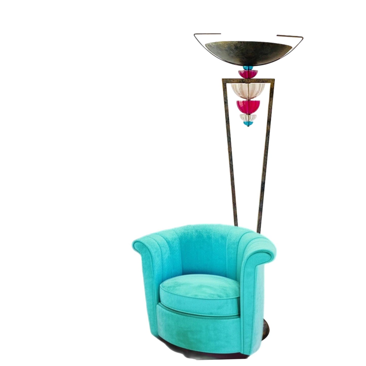 Frisman Vintage 80s Vintage Hivo Van Teal Post Modern Art Deco Torchiere Lucite Floor Lamp