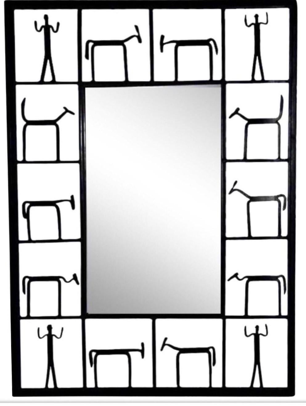 Frisman Vintage Exceptional Iconic 1950s Frederick Weinberg Wrought Iron Brutalist Wall Mirror