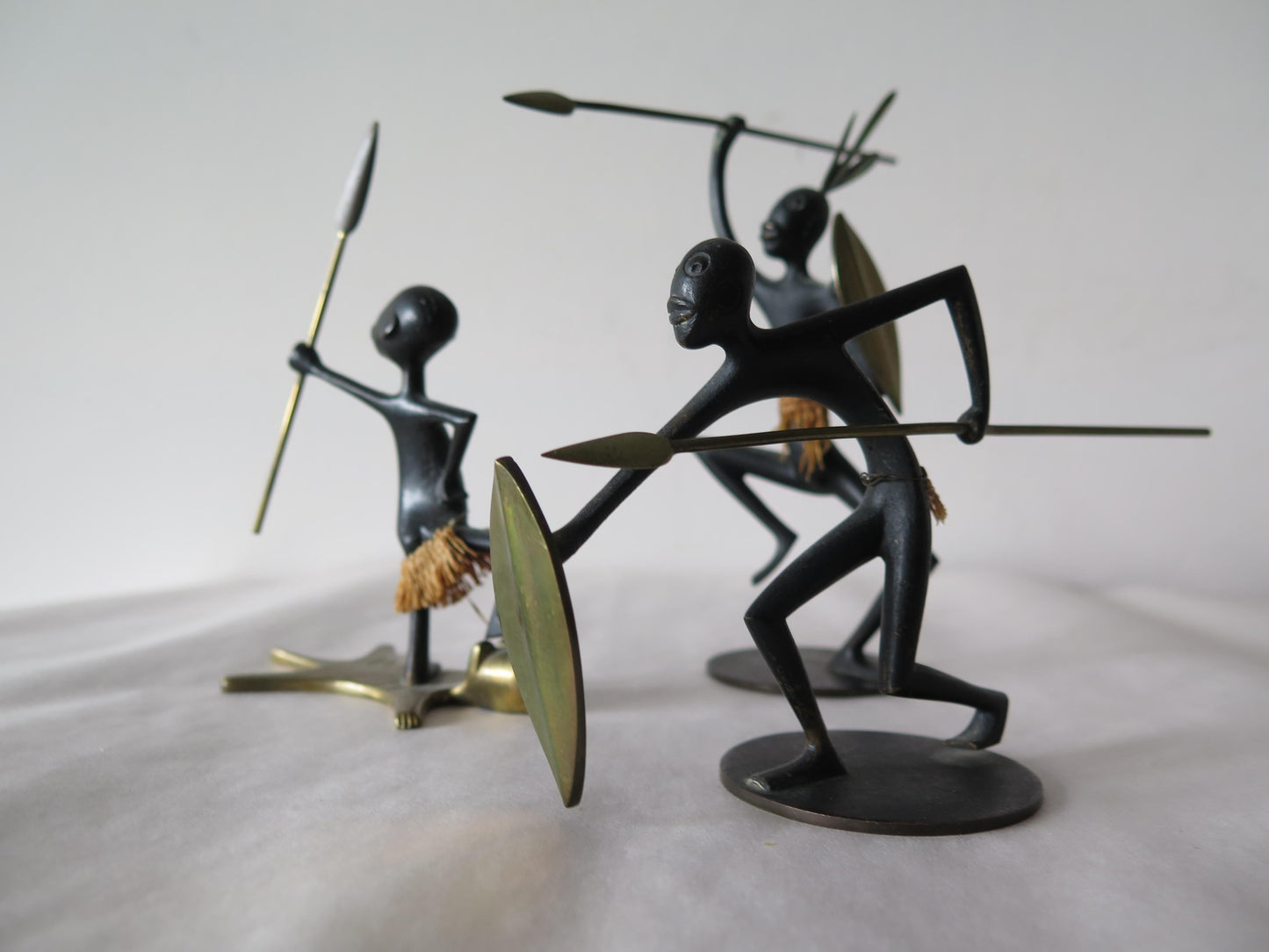 Frisman Vintage African Native Warrior Bronze Sculptures, Werkstatte Hagenauer, Austria, 1950s