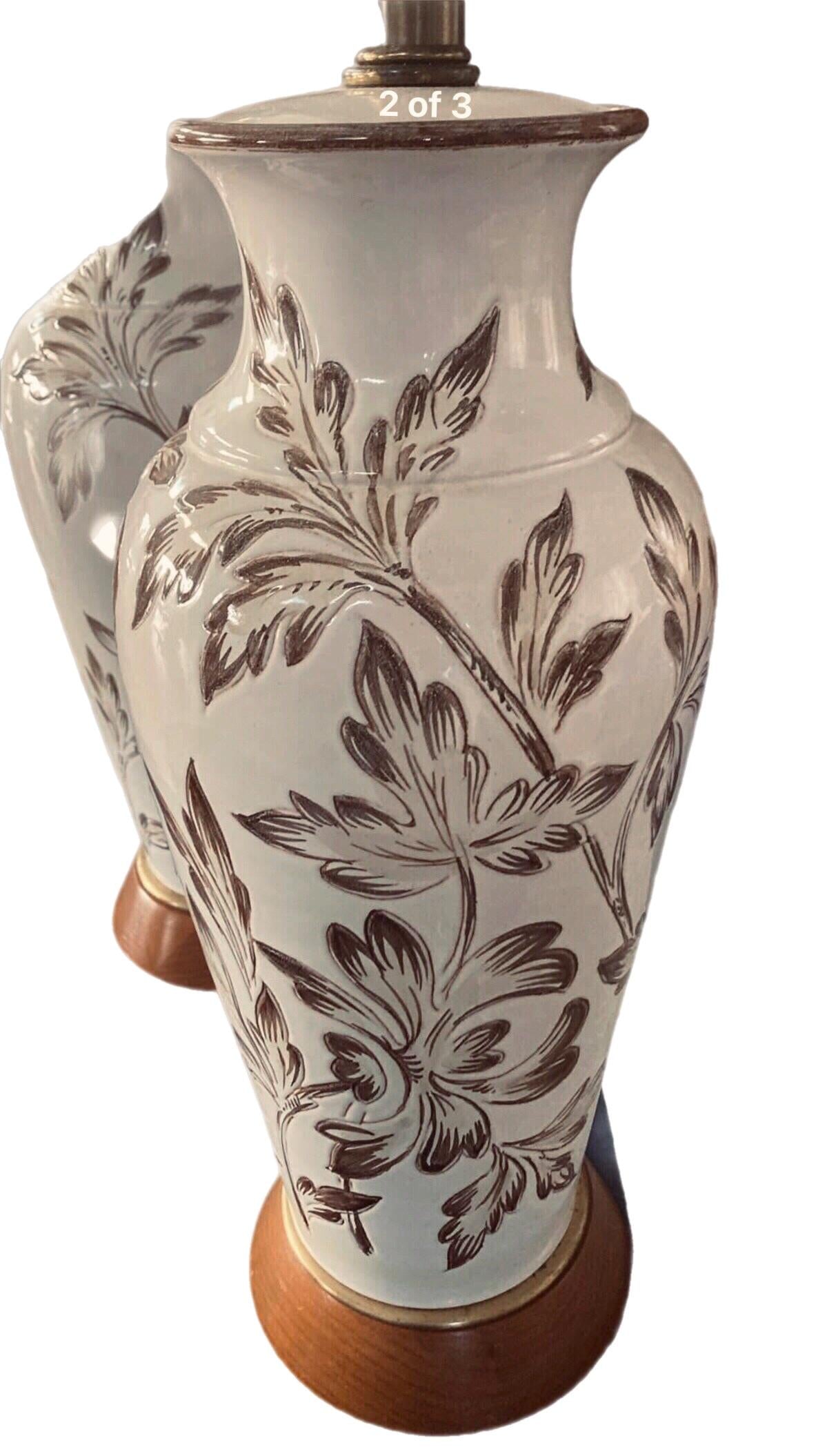 Frisman Vintage Pair Antique English Porcelain Lamps with Hand Painted Victorian Floral Design