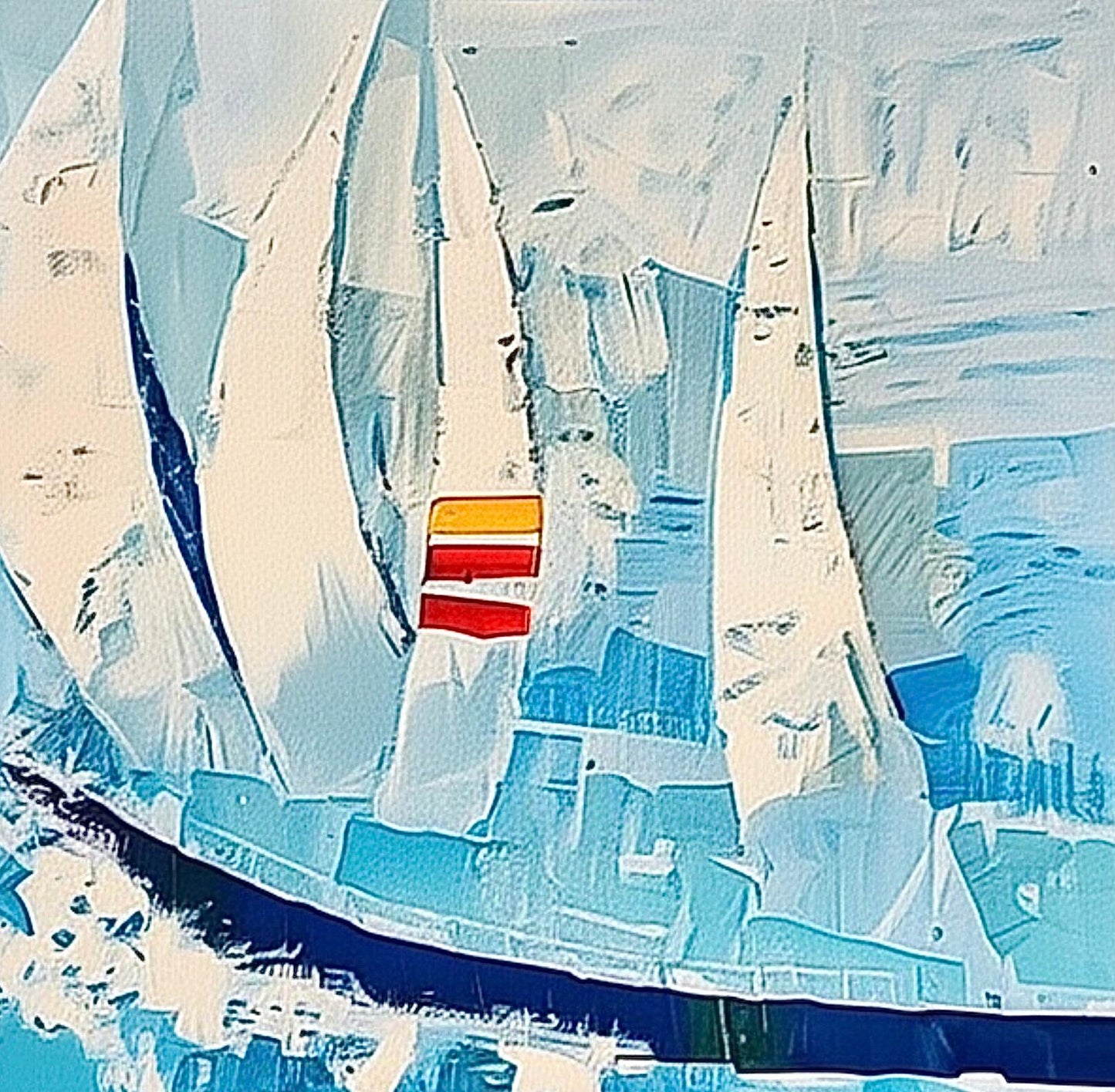 Frisman Vintage Rare Kyung Kim Huge Racing Schooner Sailboat Nautical Fine Art Oil Painting