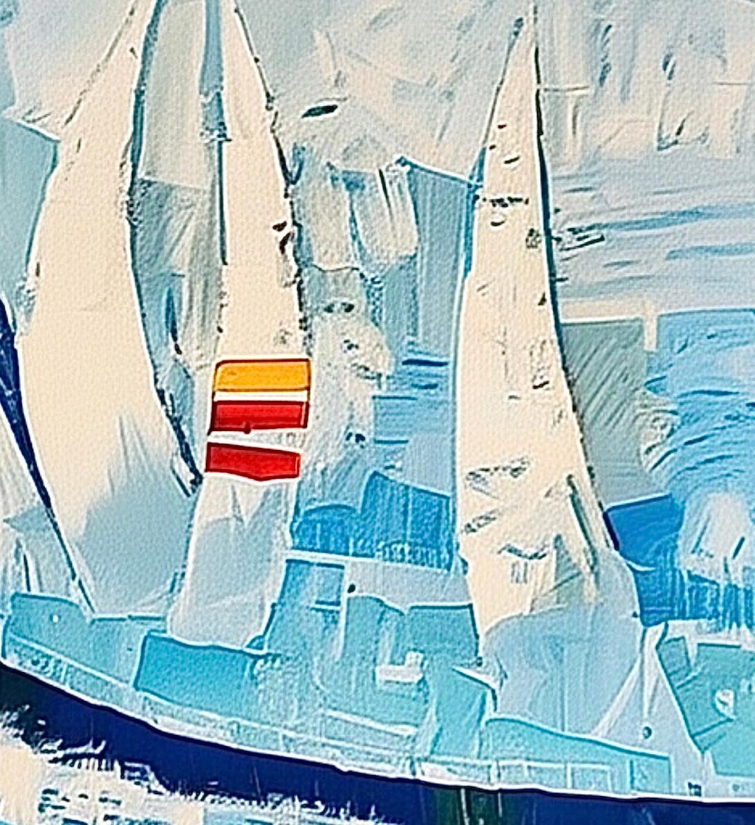 Frisman Vintage Rare Kyung Kim Huge Racing Schooner Sailboat Nautical Fine Art Oil Painting