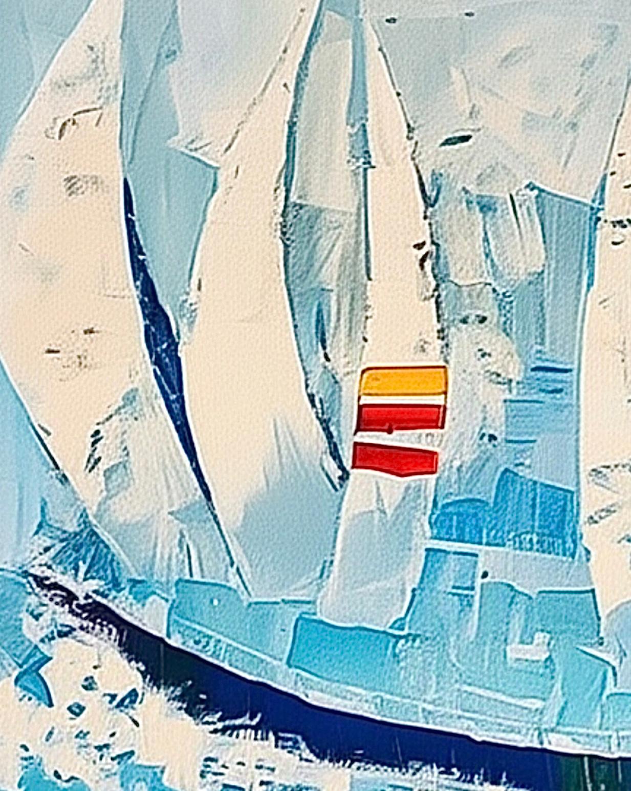 Frisman Vintage Rare Kyung Kim Huge Racing Schooner Sailboat Nautical Fine Art Oil Painting