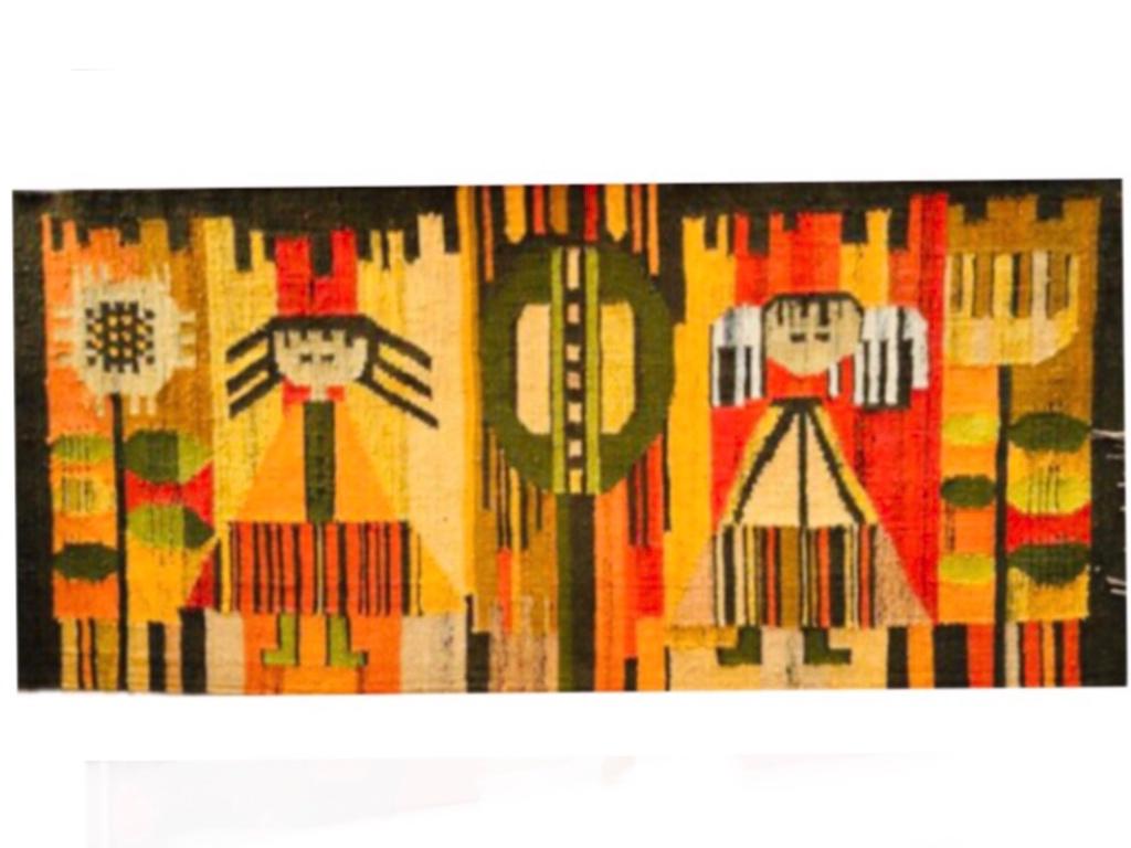 Frisman Vintage Huge 60s Polish E. Keszycka Cepelia Ackerman Style Kilim Wall Tapestry Hanging