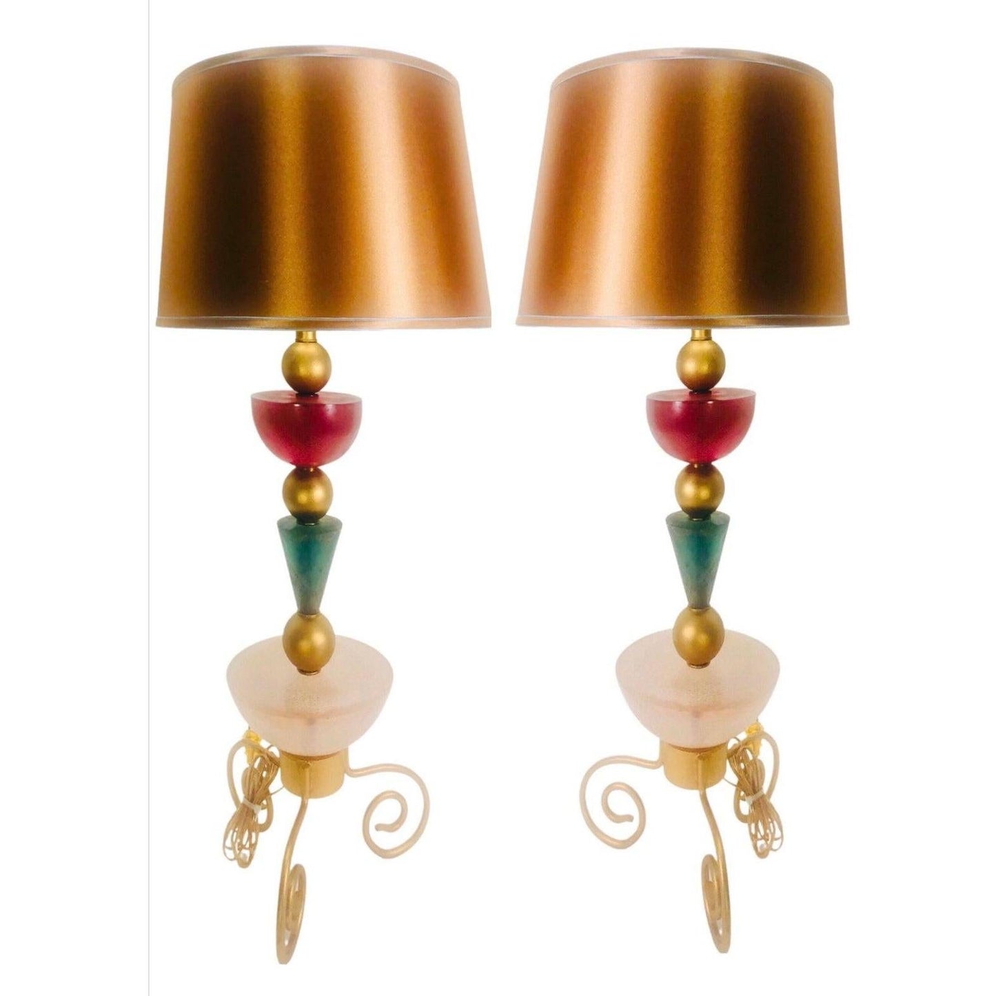 Frisman Vintage 80s Rare Set of Vintage Postmodern Brutalist Hivo Van Teal Table Lamps