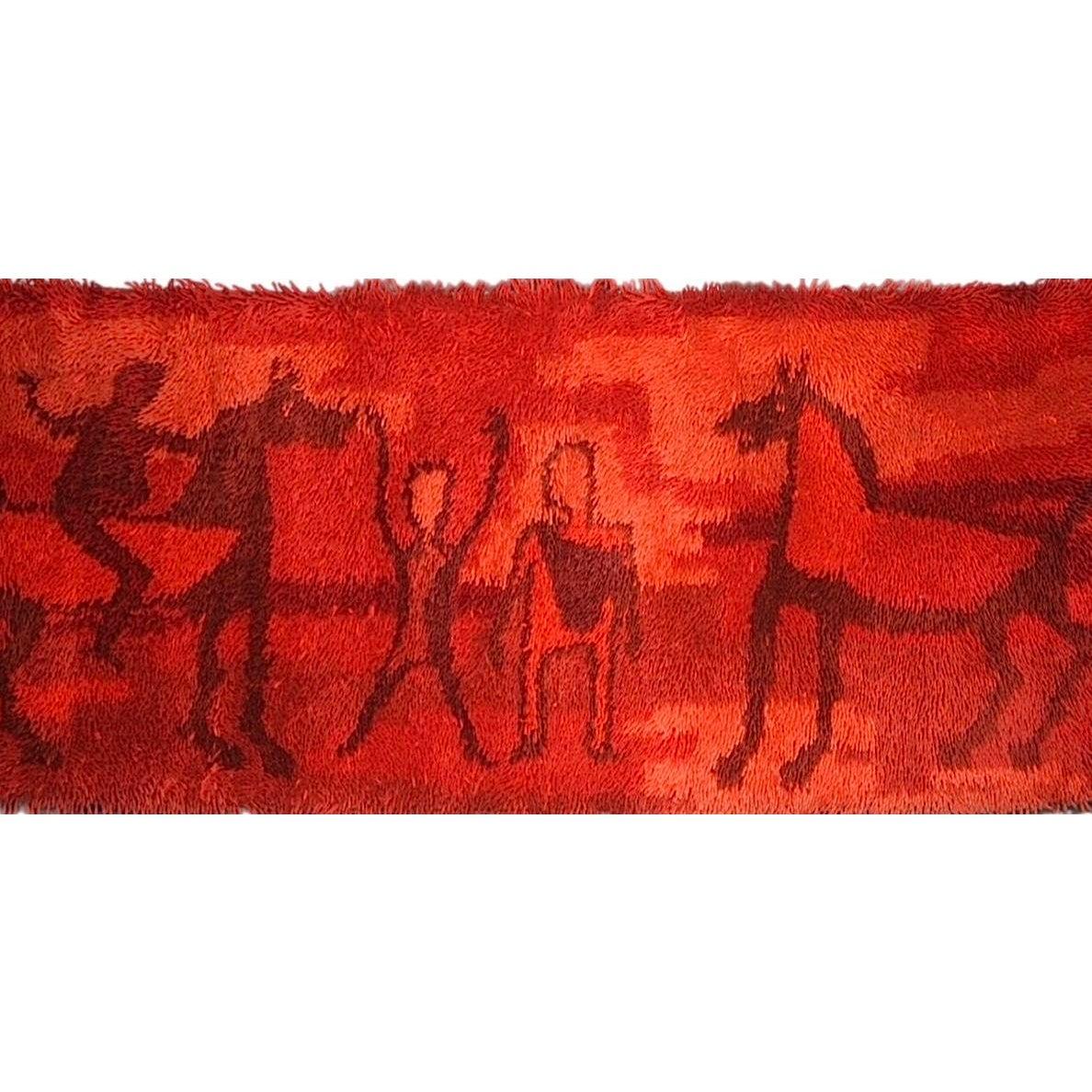 Frisman Vintage Ege Rya Rug Wool Danish Modern Etruscan Horses & Riders Tapestry Wall Hanging