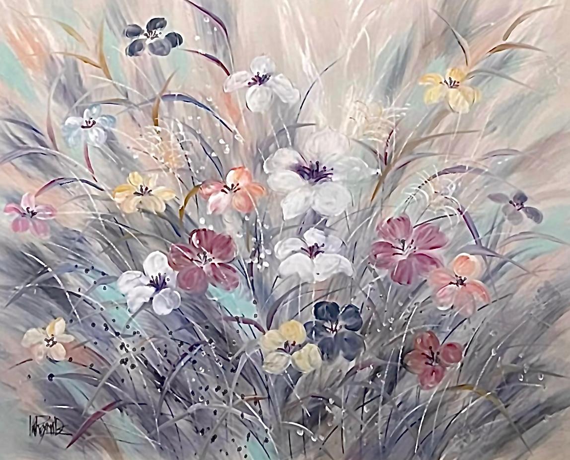 Frisman Vintage 60s Massive Lee Reynolds Abstract Mid Century Modern Wild Flowers Oil Painting