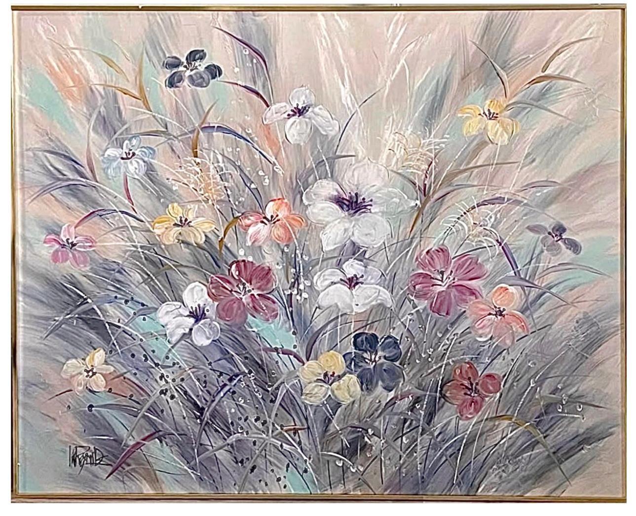 Frisman Vintage 60s Massive Lee Reynolds Abstract Mid Century Modern Wild Flowers Oil Painting