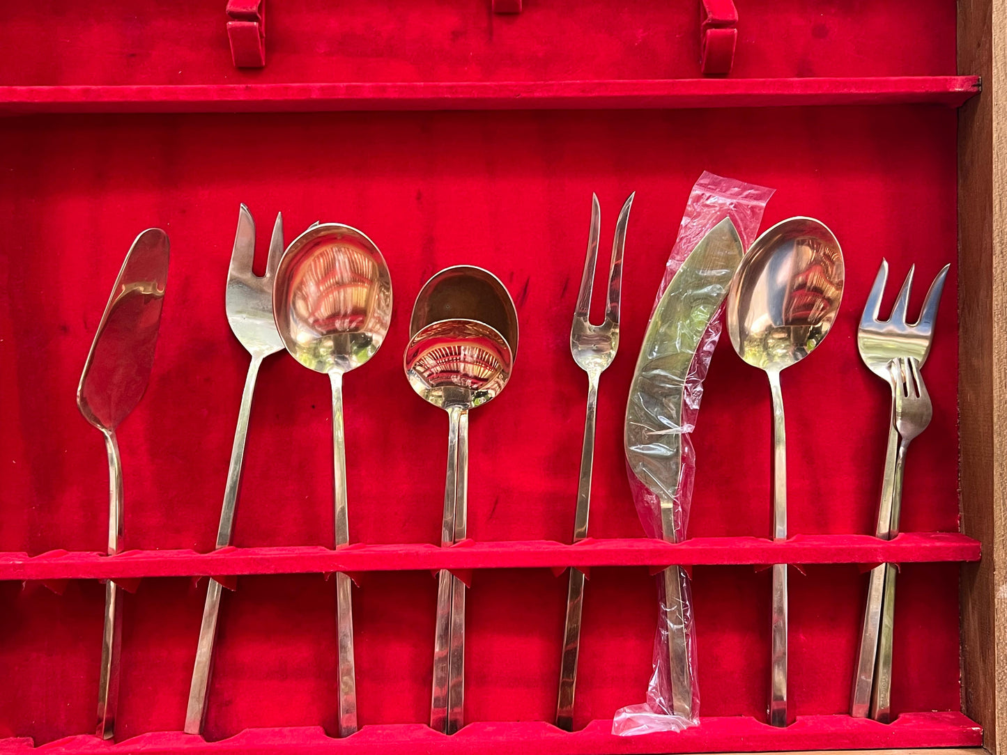 Frisman Vintage Sigvard Bernadotte "Scanline" brass flatware. 12 person dinner set. 145 pieces