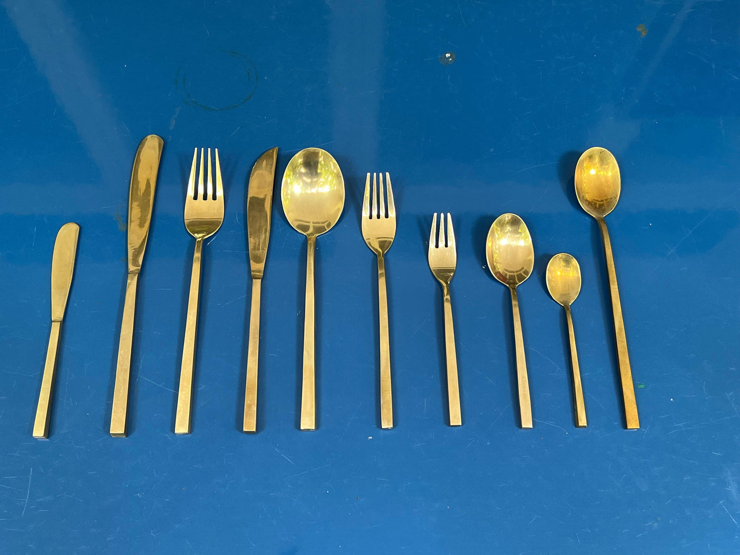 Frisman Vintage Sigvard Bernadotte "Scanline" brass flatware. 12 person dinner set. 145 pieces