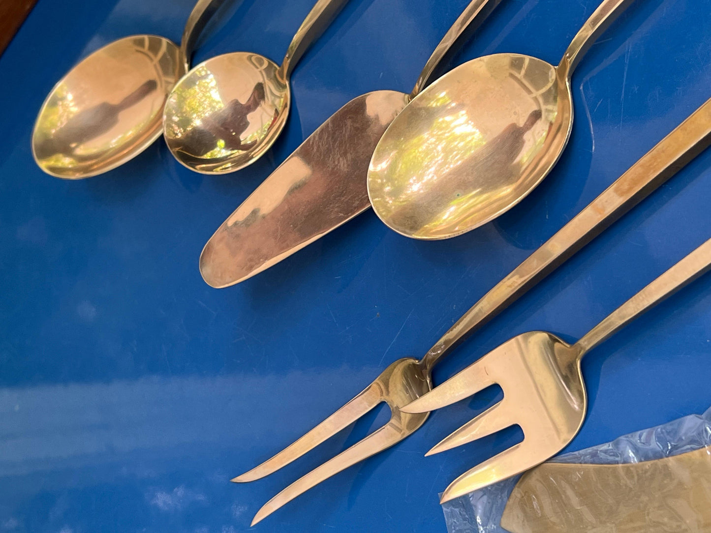Frisman Vintage Sigvard Bernadotte "Scanline" brass flatware. 12 person dinner set. 145 pieces