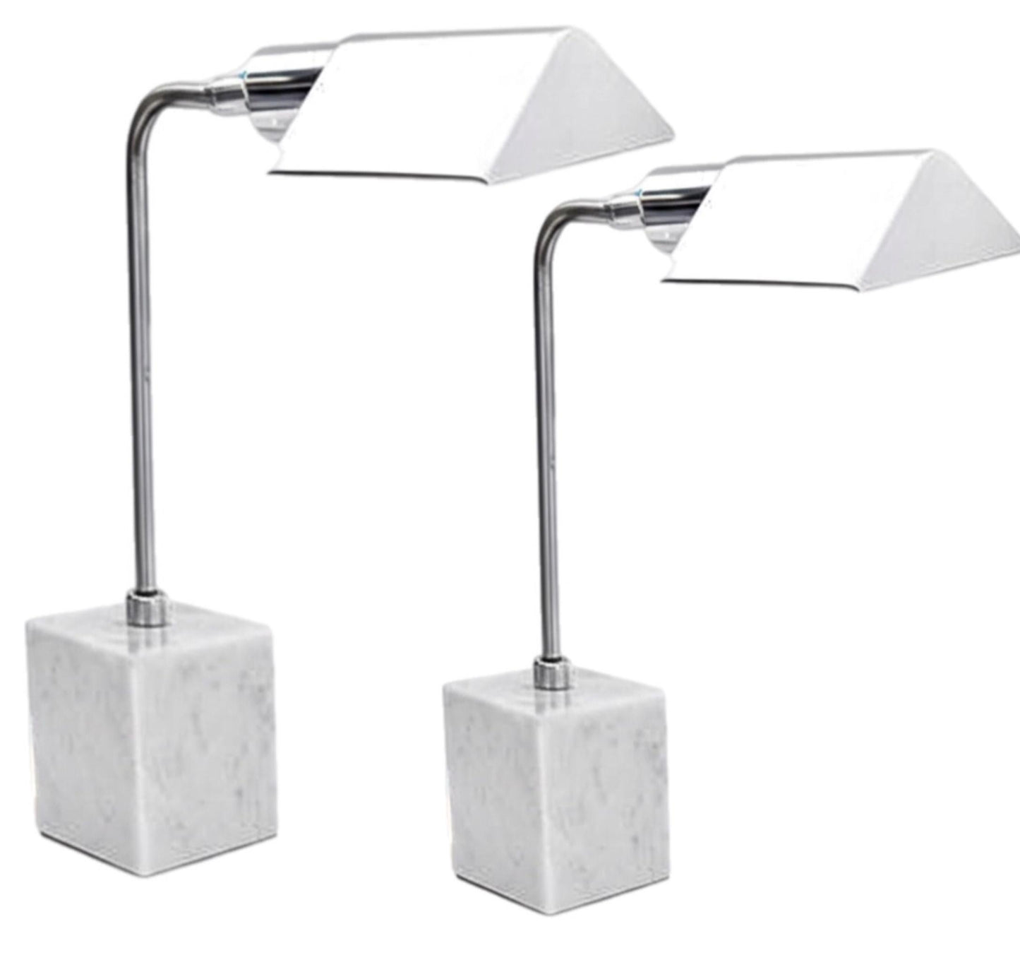 Frisman Vintage Pair Koch Lowy Mid Century Modern OMI Chrome Table Lamp Carrara Marble Base