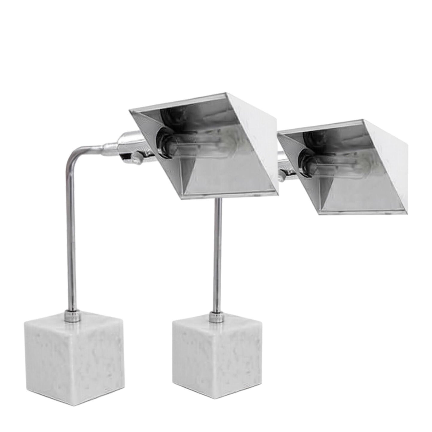Frisman Vintage Pair Koch Lowy Mid Century Modern OMI Chrome Table Lamp Carrara Marble Base