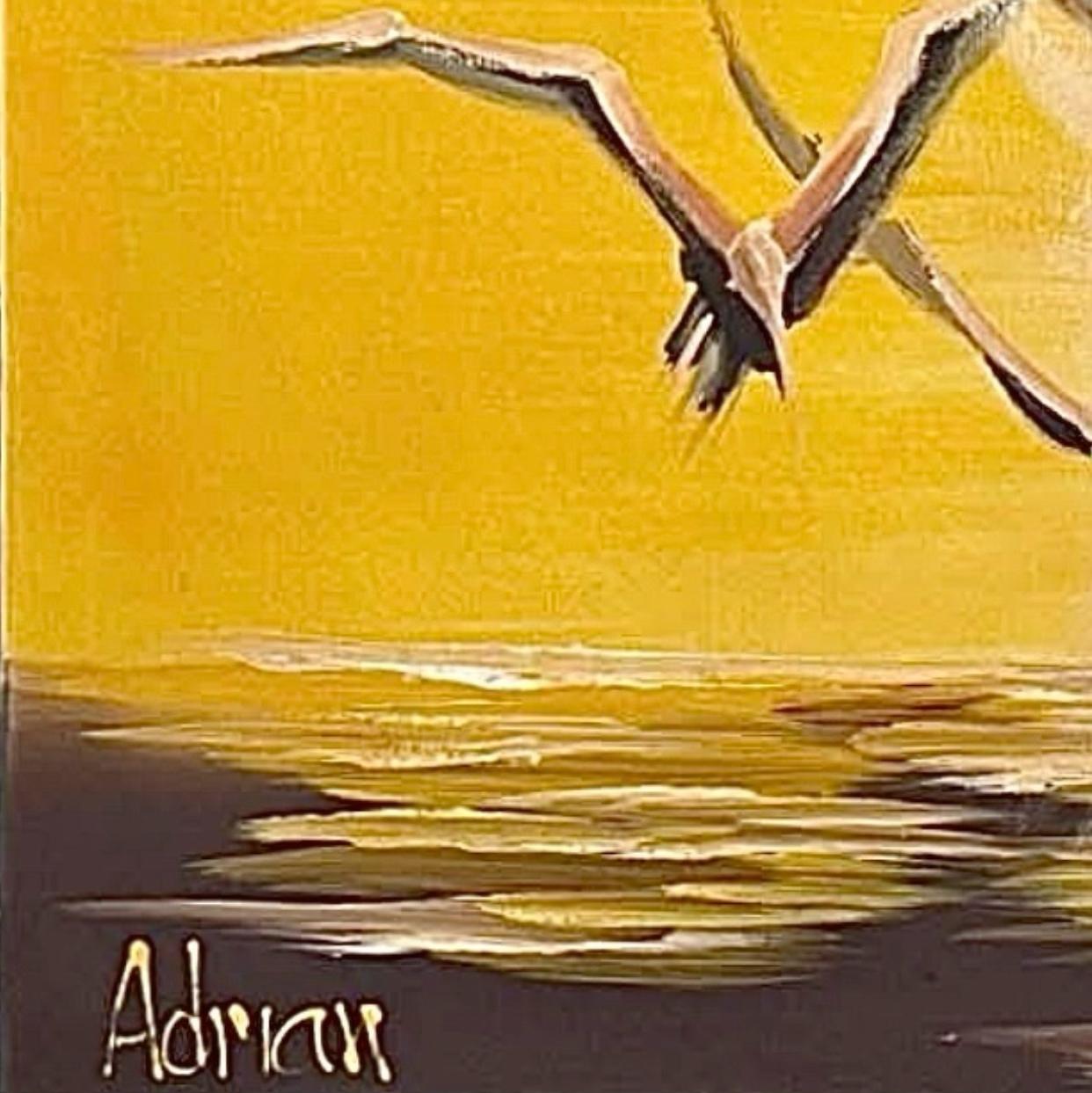Frisman Vintage Dramatic Mid Century Modern Adrian Nautical Seagull Bird Framed Signed Painting