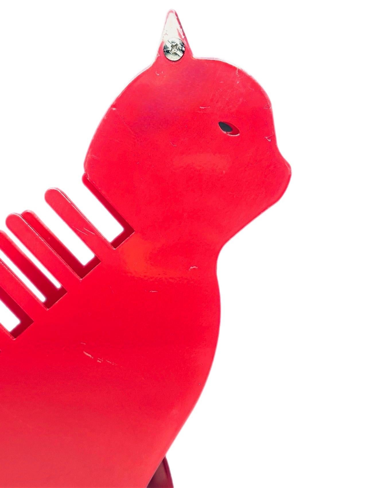 Frisman Vintage Post Modern Memphis Salvatore Campos Art Brute Red Cat Metal Letter Desk Holder