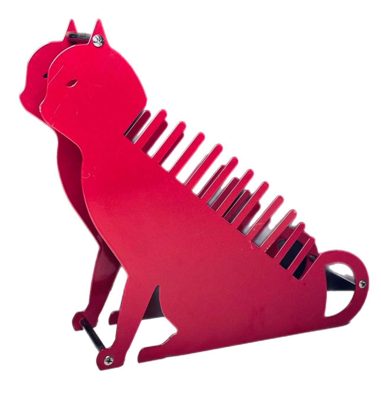 Frisman Vintage Post Modern Memphis Salvatore Campos Art Brute Red Cat Metal Letter Desk Holder