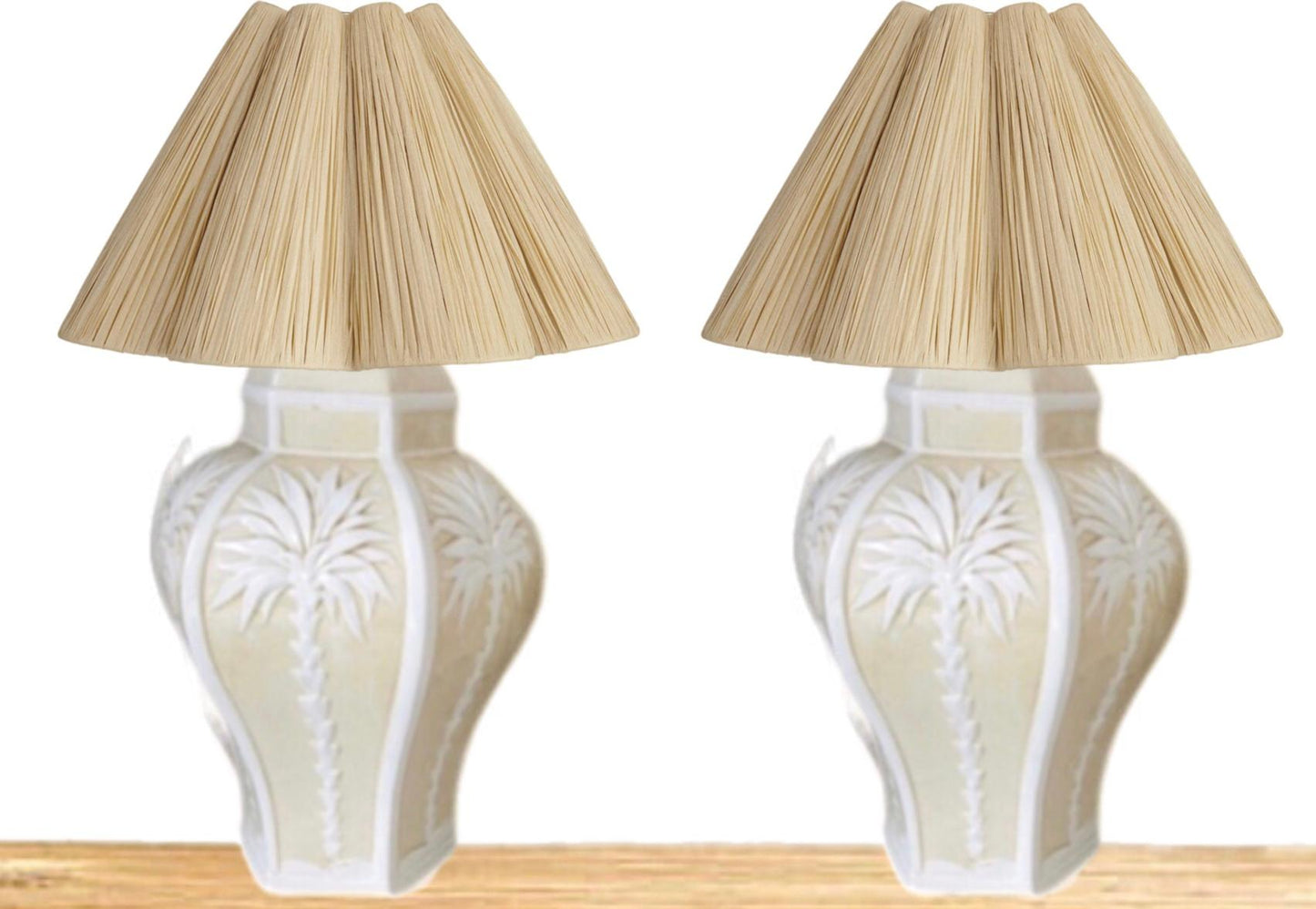 Frisman Vintage Pair Vintage Palm Beach Regency Dorothy Draper Isp Raised Palm Tree Ceramic Lamp