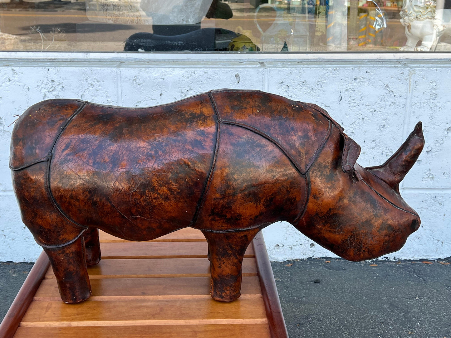 Frisman Vintage Vintage Leather Rhino Footstool by Abercrombie & Fitch, 1950s